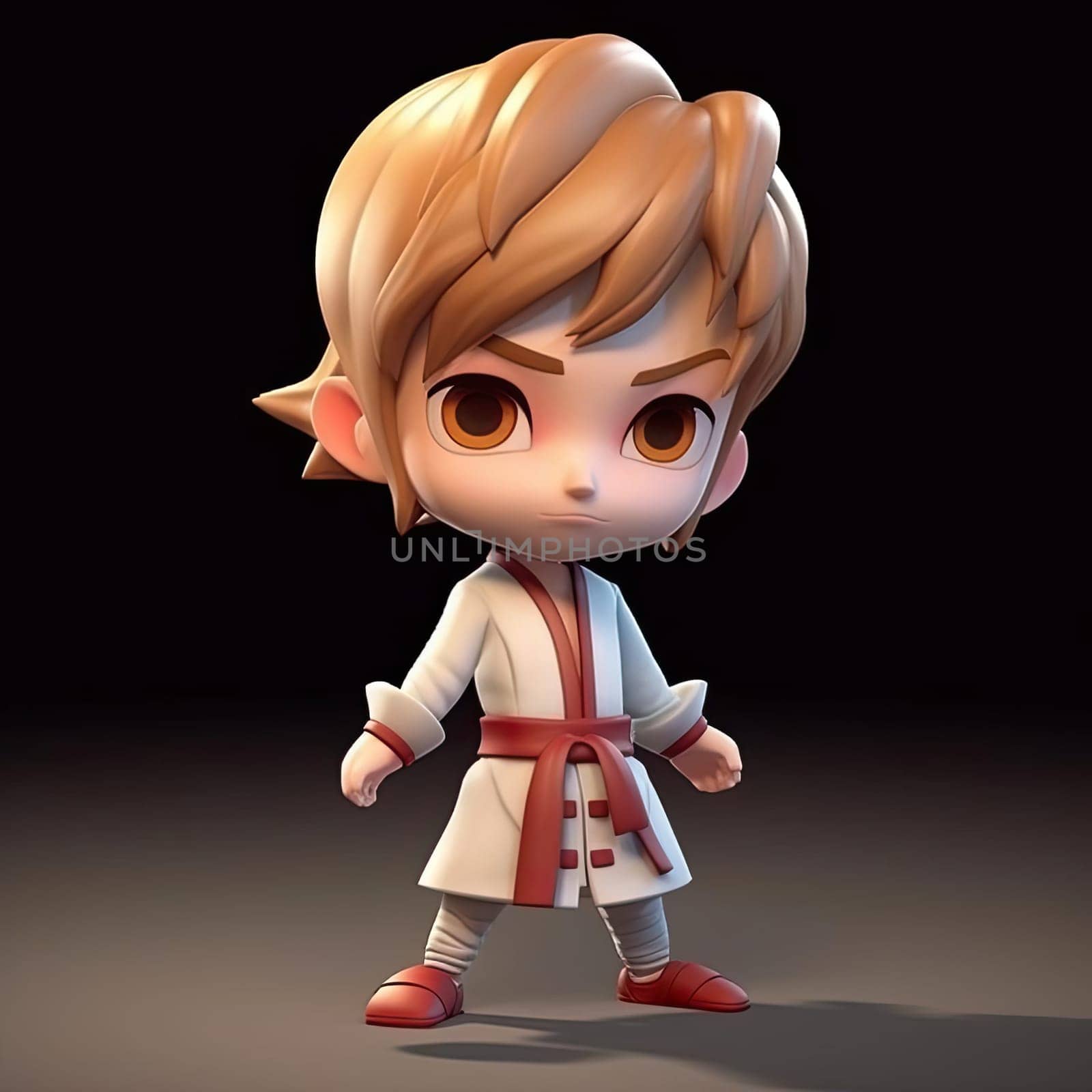 Cute karate girl in kimono, 3d render - AI Generated