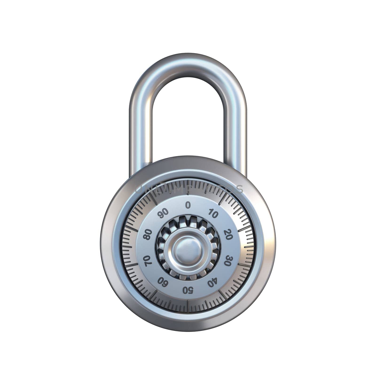 Steel padlock 3D rendering illustration isolated on white background