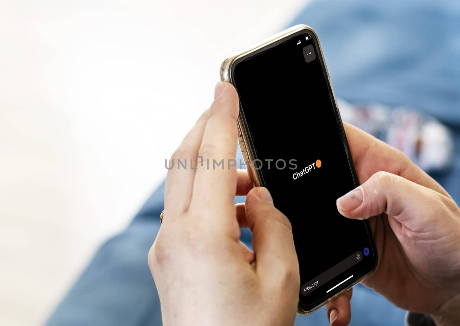 San Francisco US, june 2023: Female hands holding a phone with the Chat Gpt App on the screen. Chatbot GPT is an artificial intelligence model developed by OpenAI. Technology concept
