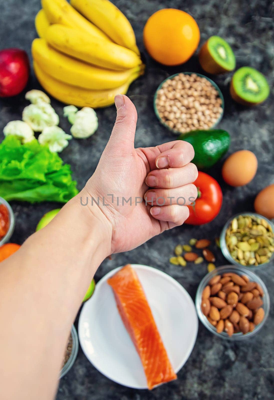 Different foods containing potassium. Selective focus. food.