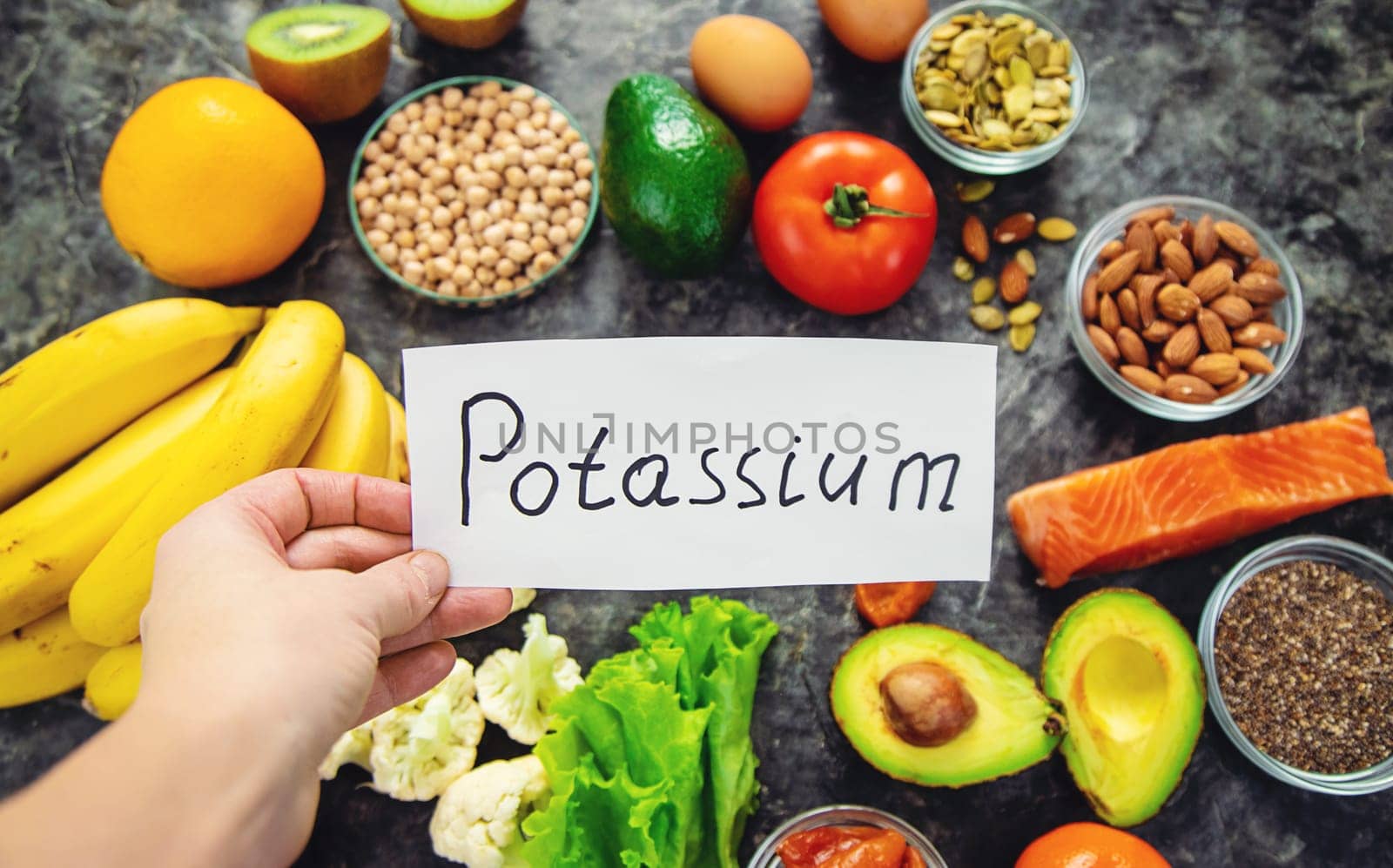 Different foods containing potassium. Selective focus. food.