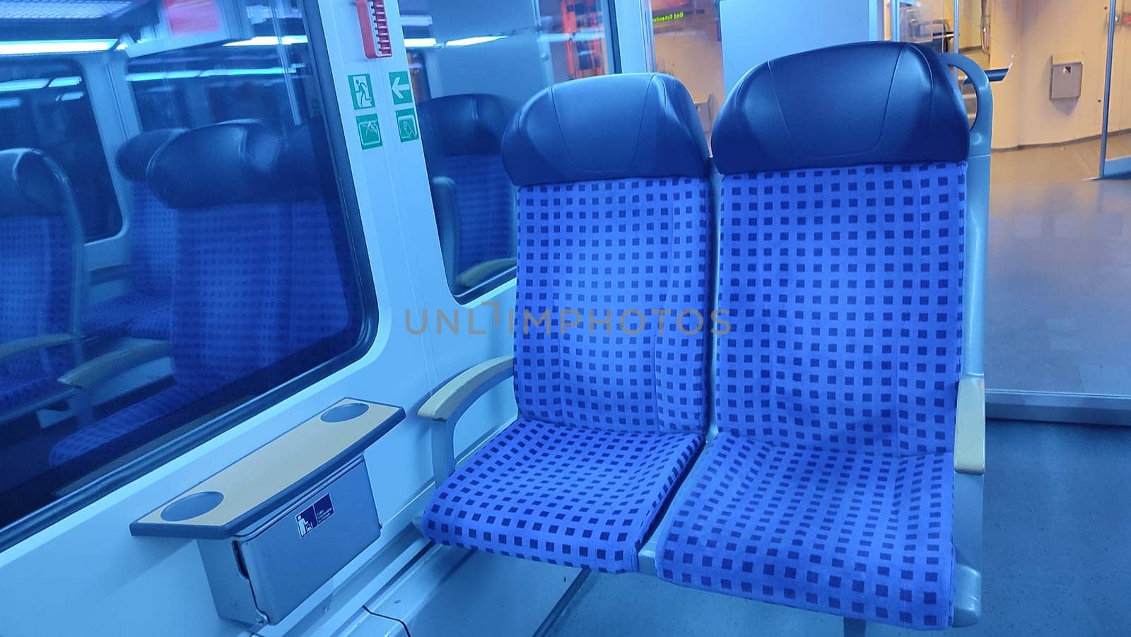 October 17 2024 Bad Schandau Czech Republic Europe , Train blue seats travel tourism transport shotlisttravel indoor design interior furniture objects . High quality photo
