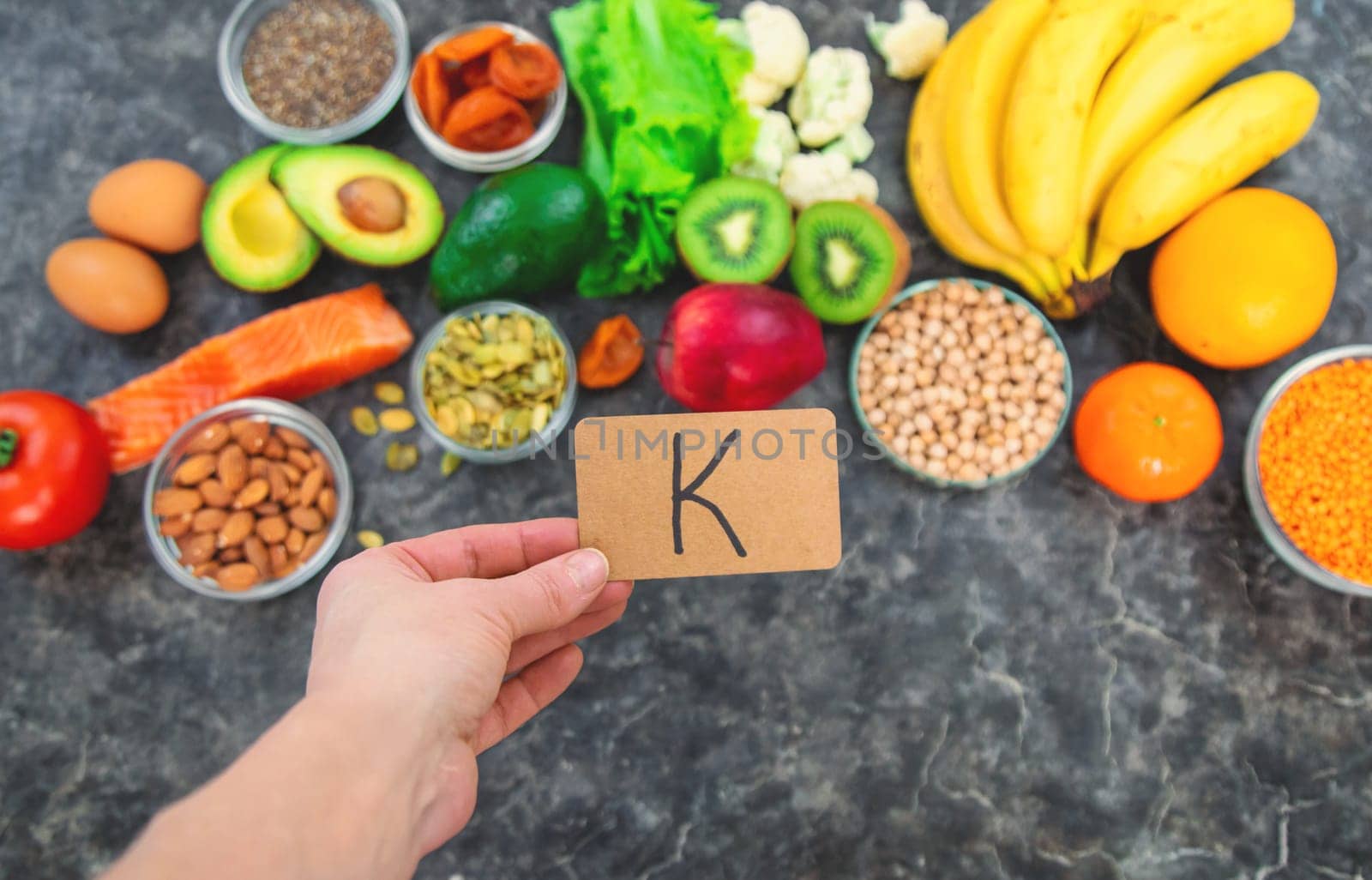 Different foods containing potassium. Selective focus. food.