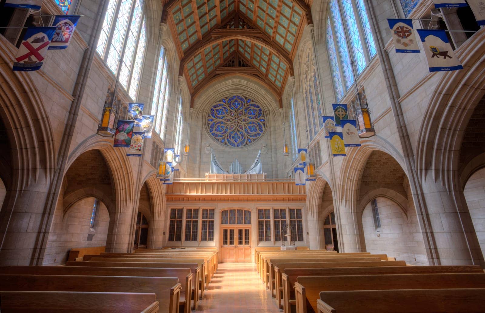 The interior architecture of the famous St. Johns Church in Spokane, Washington.