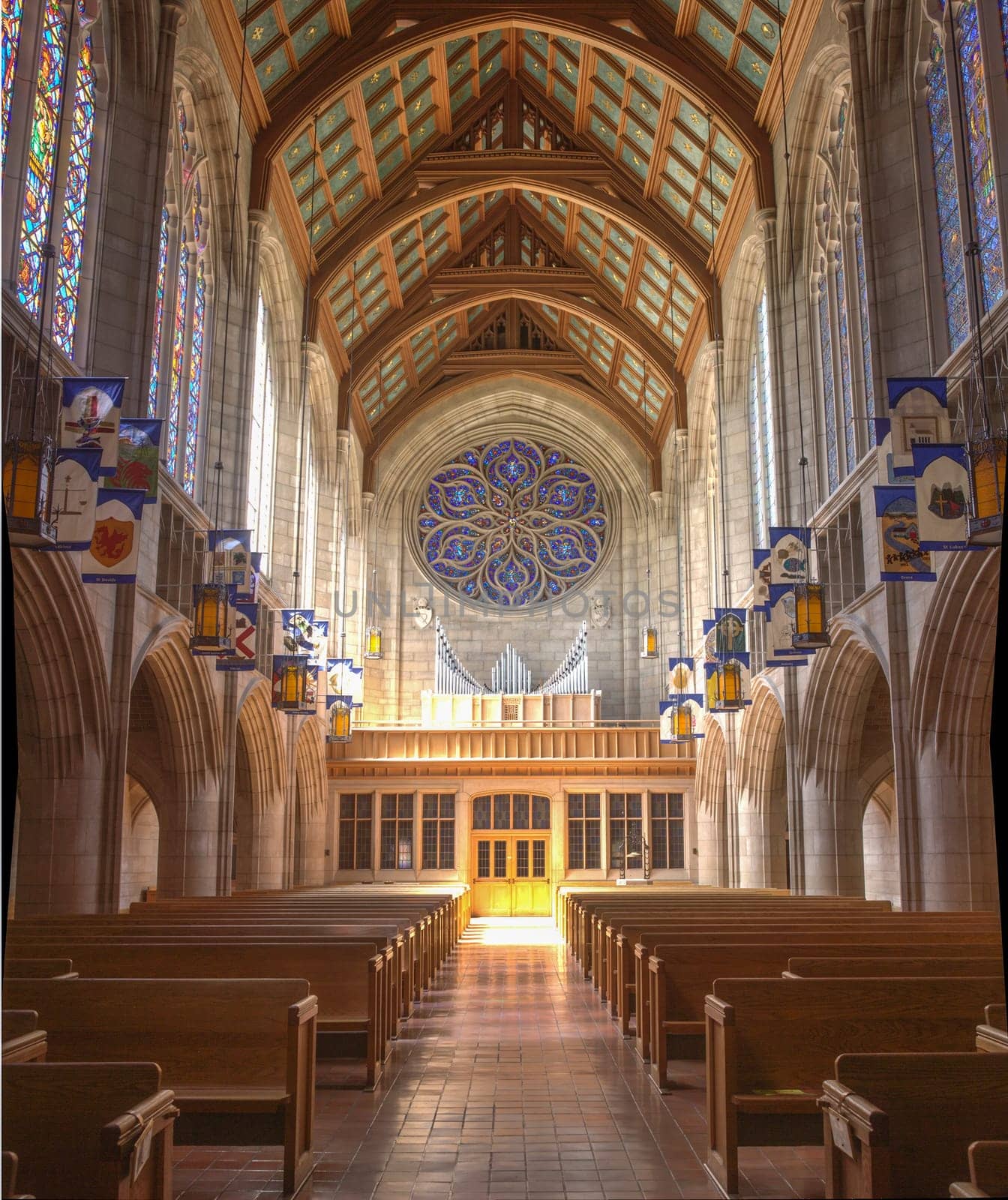 The interior architecture of the famous St. Johns Church in Spokane, Washington.