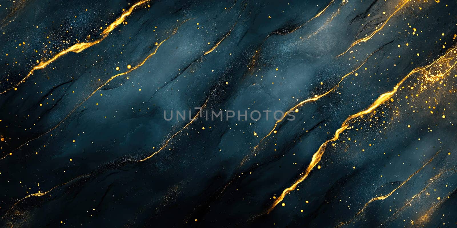 Dark blue and gold textures blend seamlessly, creating an abstract composition. Glowing streaks of gold illuminate the depth, showcasing artistic fluidity.