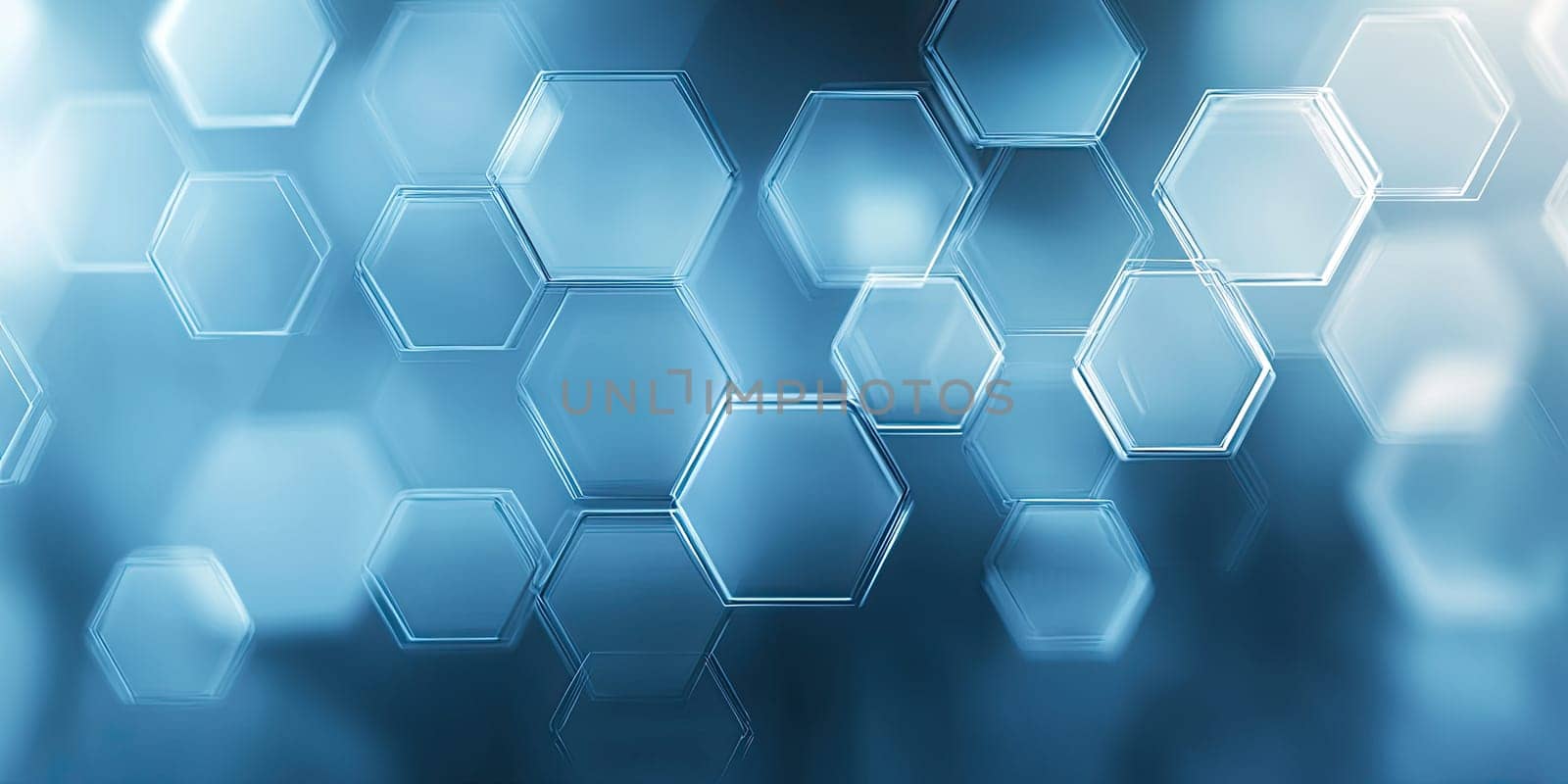 A collection of translucent hexagons overlays in shades of blue, forming a captivating abstract pattern. This design adds depth and enhances a modern aesthetic for digital environments.
