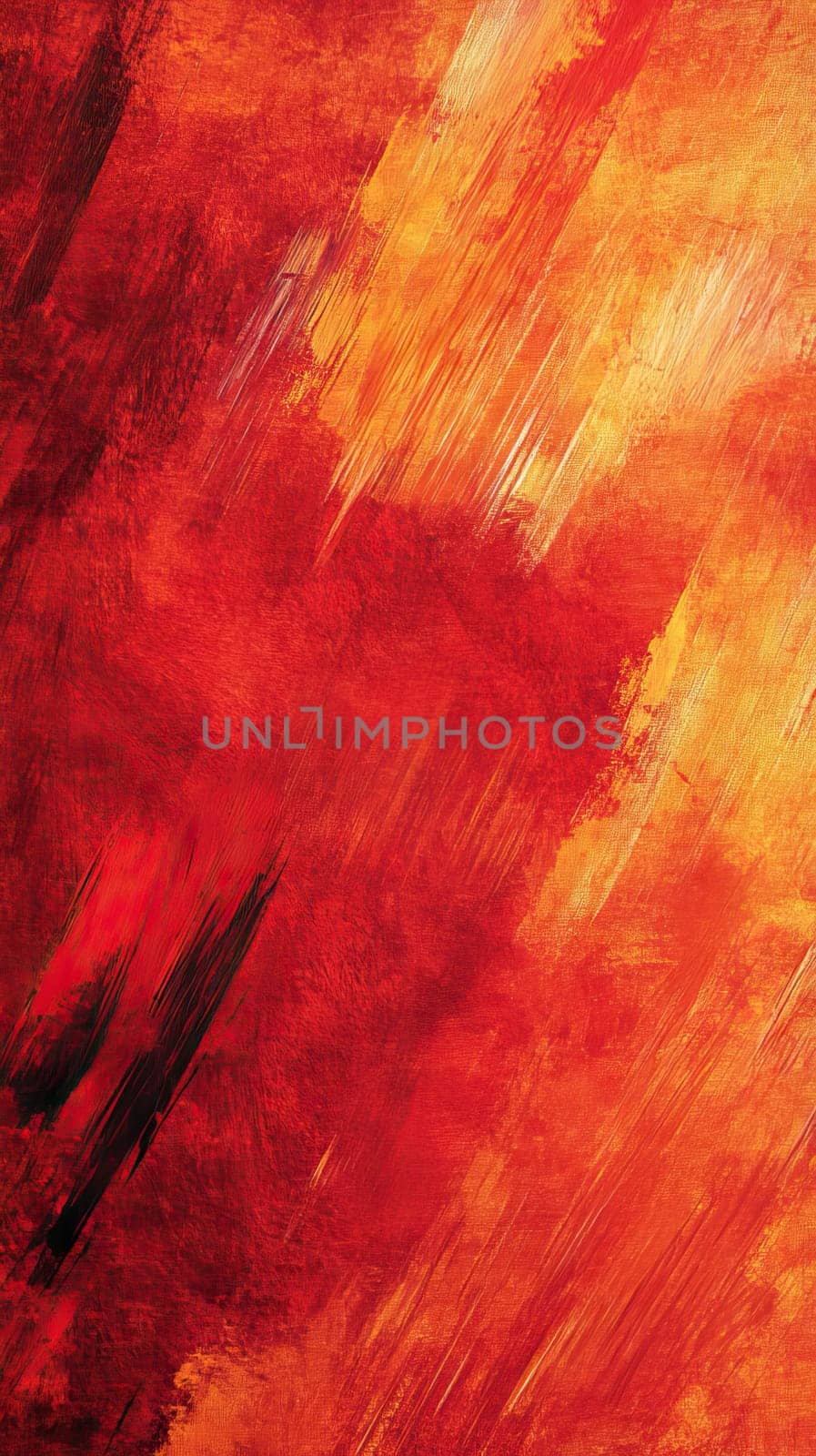 This lively abstract artwork showcases fiery tones of red, orange, and yellow. Bold brush strokes create an energetic and passionate atmosphere that captivates the viewer.