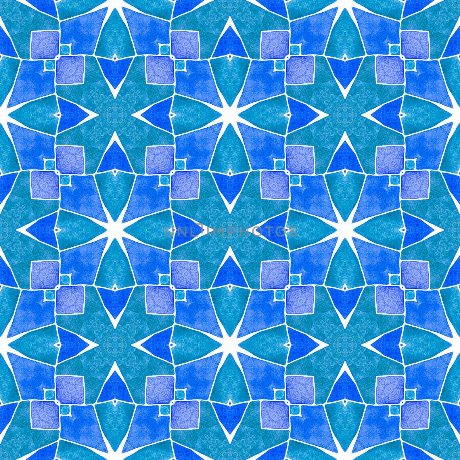 Textile ready remarkable print, swimwear fabric, wallpaper, wrapping. Blue decent boho chic summer design. Chevron watercolor pattern. Green geometric chevron watercolor border.