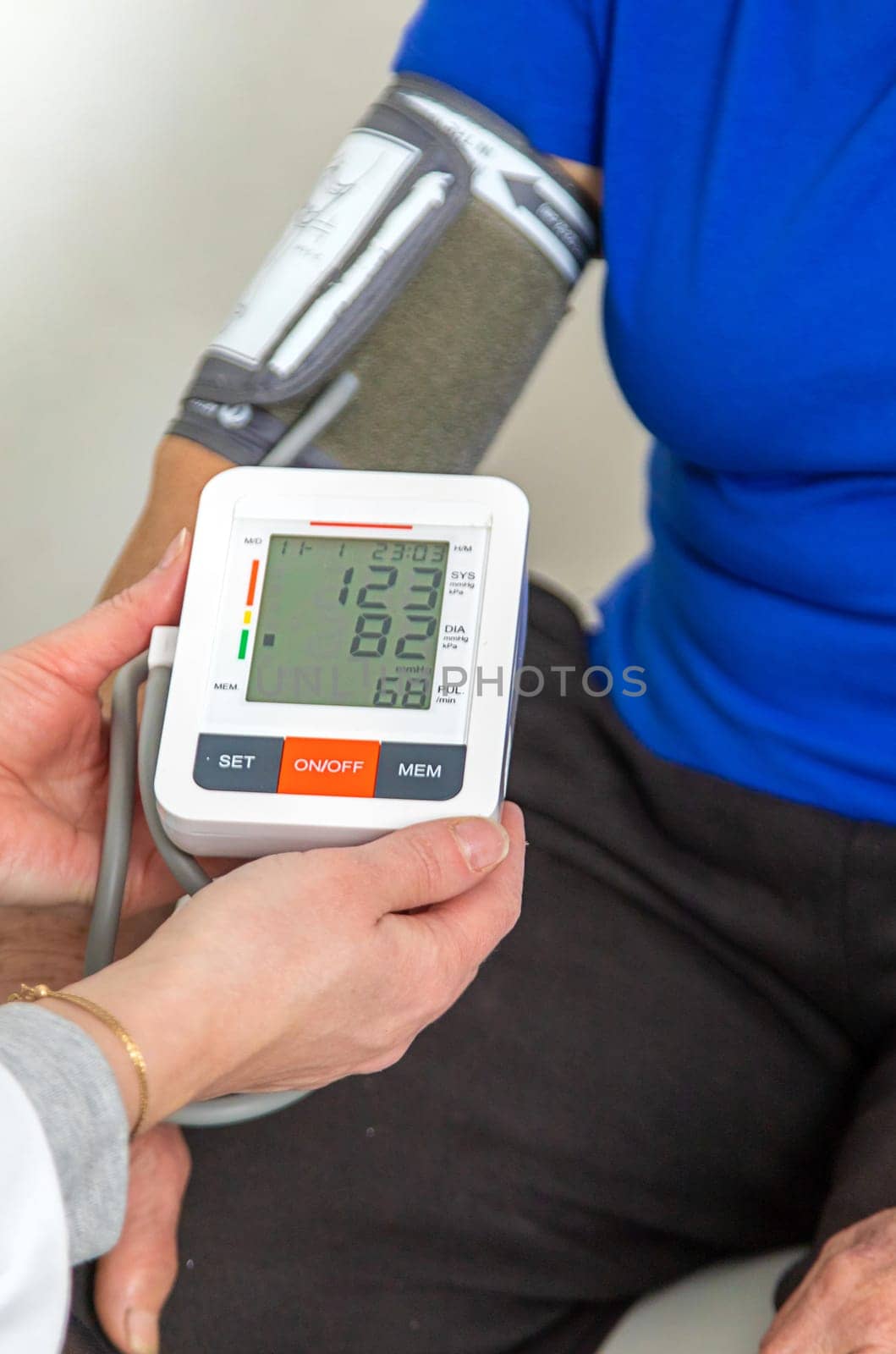 Elderly woman at a doctor appointment. Selective focus. People.