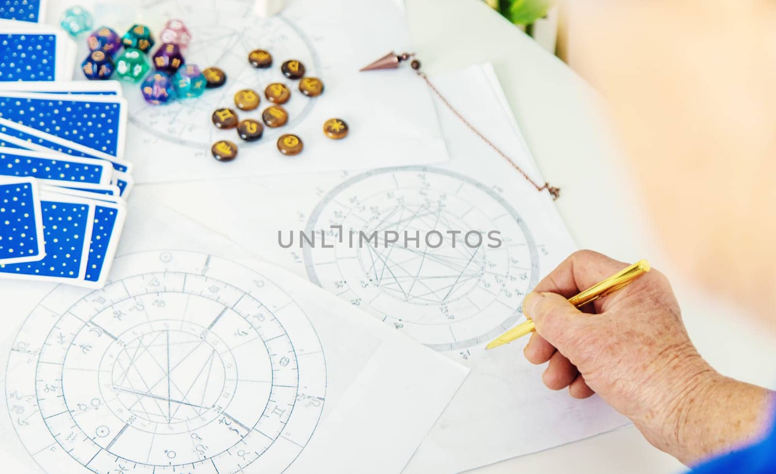 Astrology and fortune telling old fortune teller. Selective focus. people.