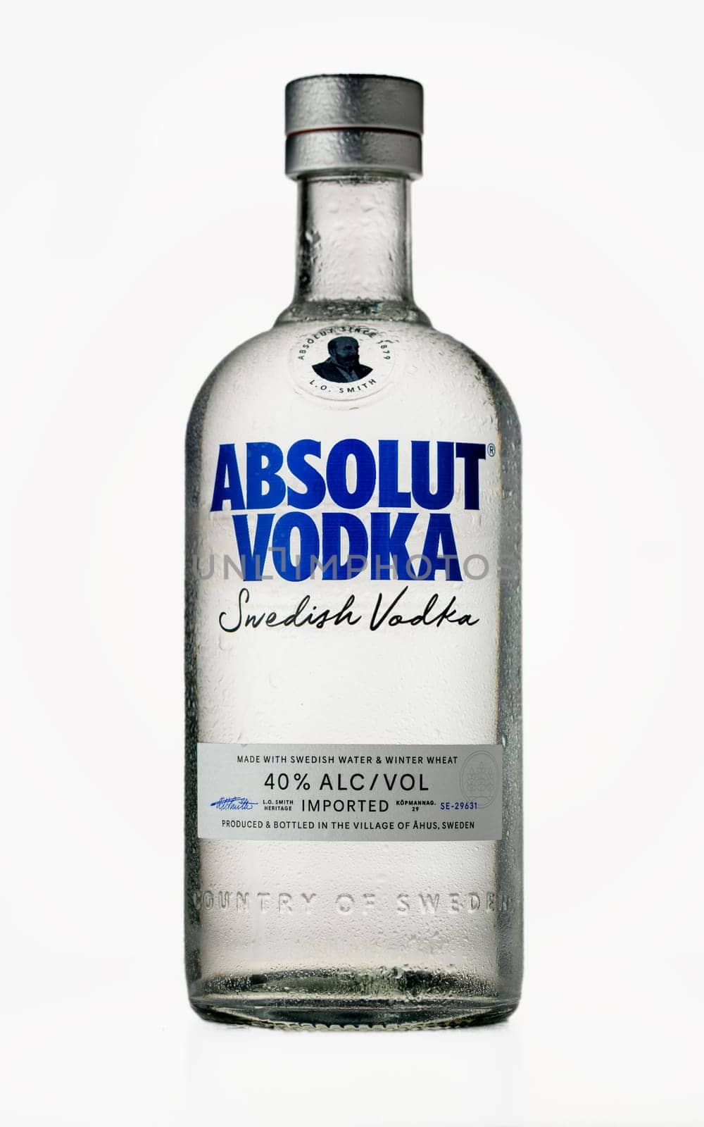 Gaziveren Cyprus -17.03.2025 This striking clear bottle vodka Absolut displays a blend of tradition and modernity with its sleek design and inviting label, representing the essence of Swedish distillation expertise.