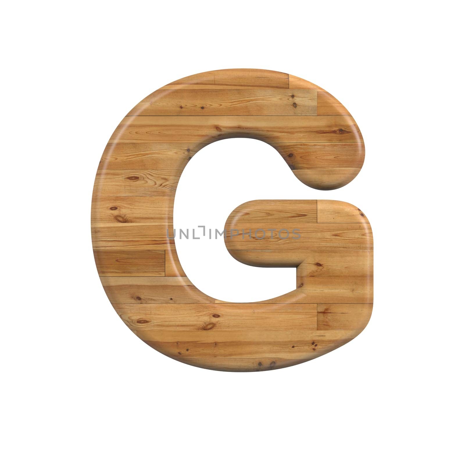 Wood letter G - large 3d pine font isolated on white background. This alphabet is perfect for creative illustrations related but not limited to Decoration, nature, wood...