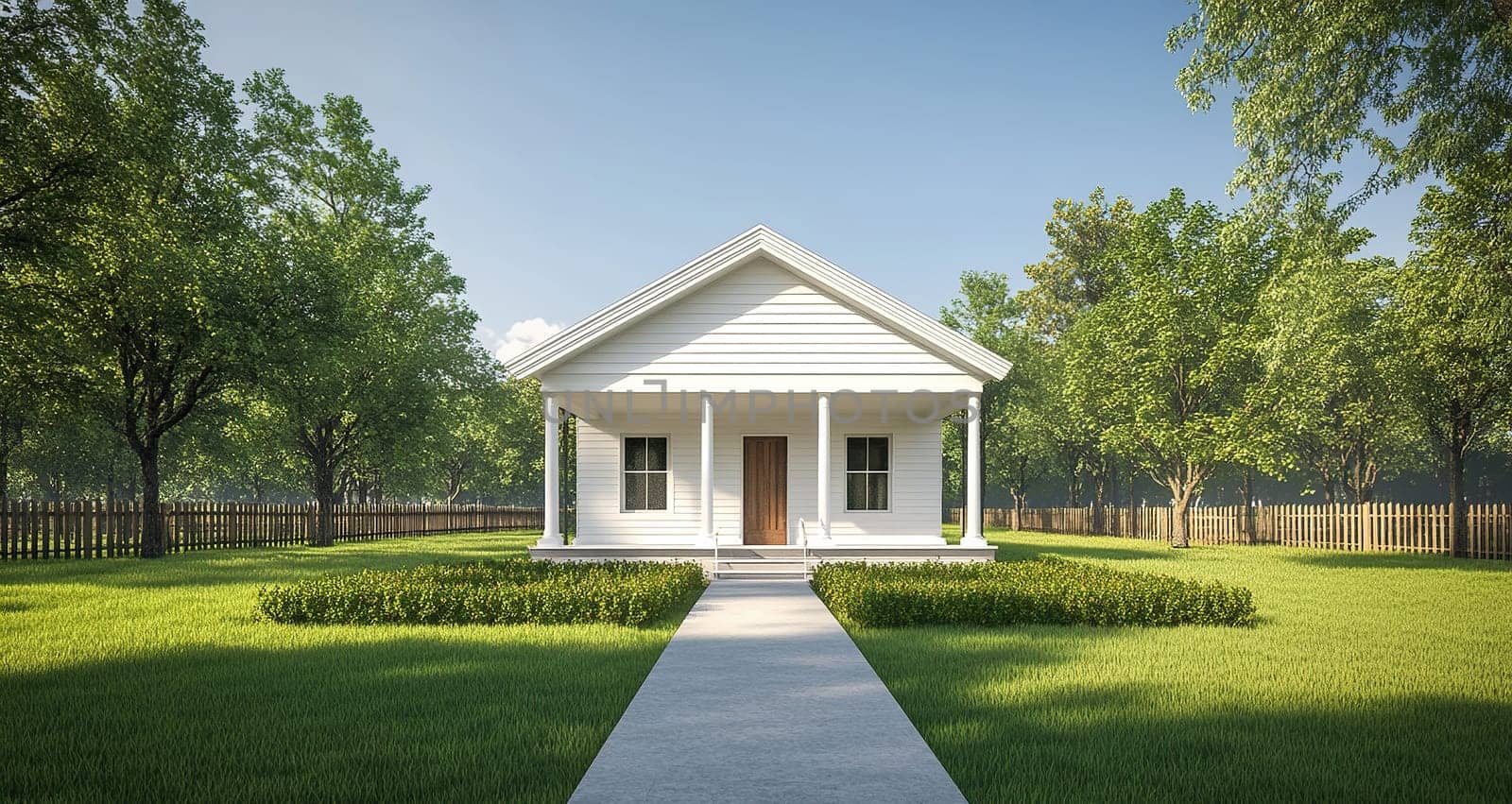 A one-story cottage nestled among the serene fruit trees of the garden. A peaceful retreat away from the hustle and bustle, surrounded by the greenery of nature.