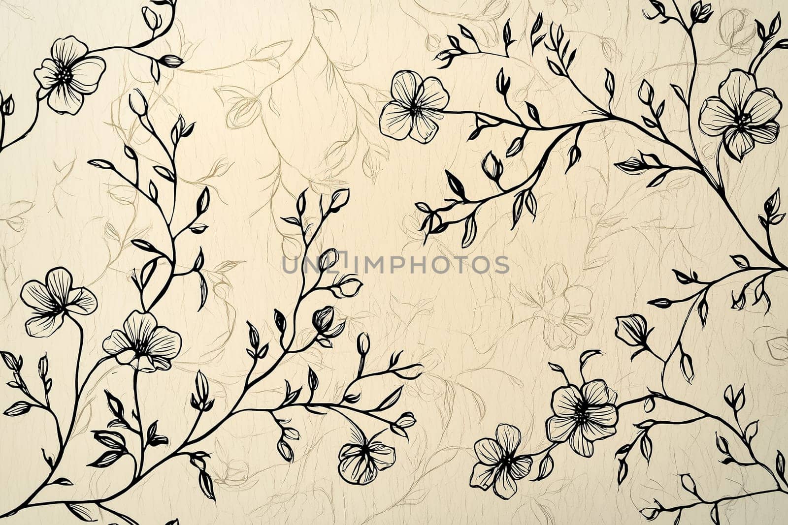 Delicate black floral outlines rest on a beige backdrop, offering an elegant touch for design inspiration and artistic creativity.