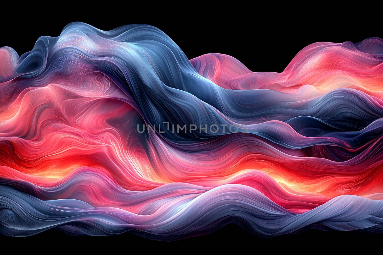 Vibrant waves of color blend seamlessly, creating depth and movement against a black backdrop in this mesmerizing abstract design.