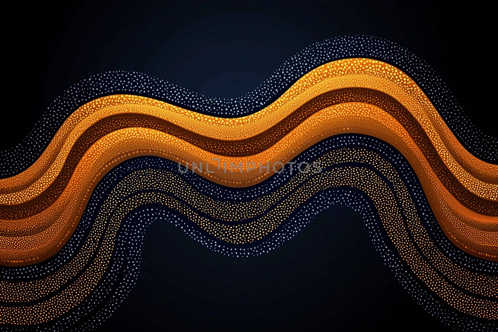 Colorful abstract artwork displaying undulating waves in shades of orange and yellow against a dark backdrop, emphasizing depth and texture.