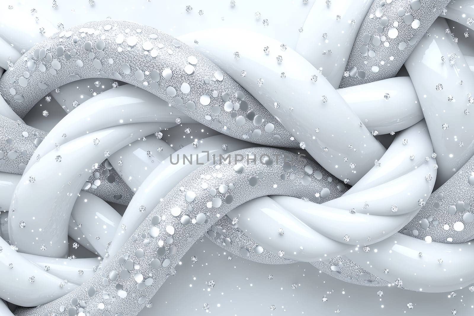 Delicate intertwining ropes in white tones feature shimmering accents, creating a sophisticated and captivating visual display.