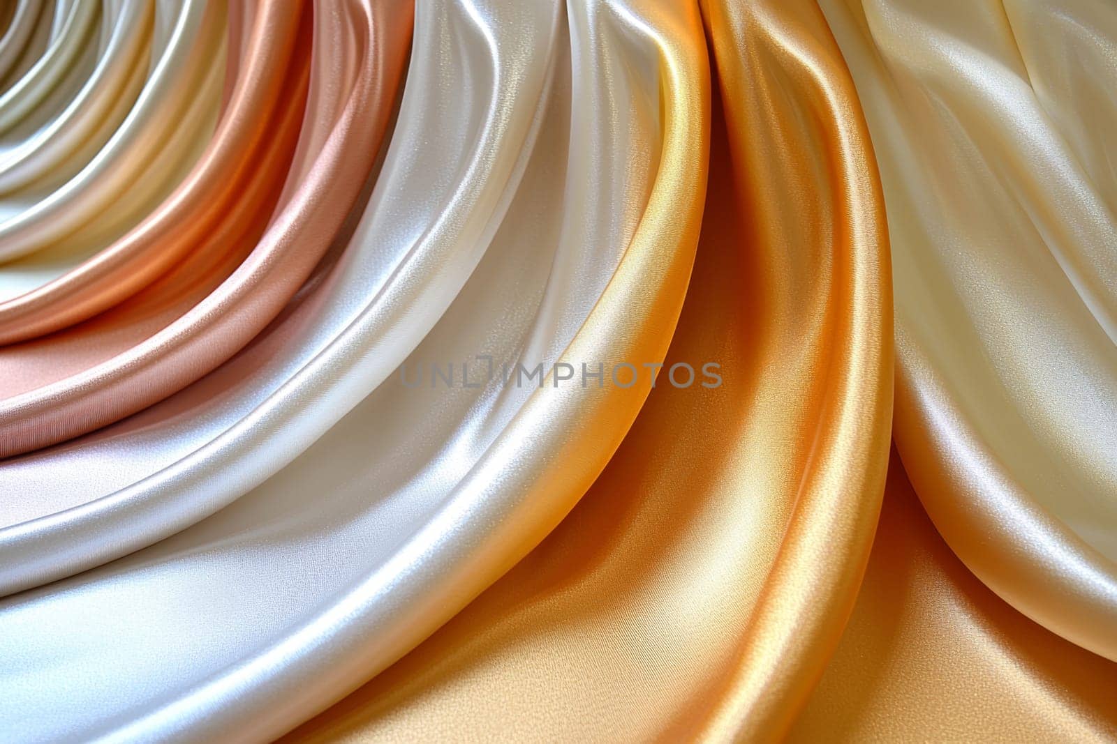 Silky fabric in soft tones cascades gracefully, showcasing intricate folds and textures in a well-lit studio environment.