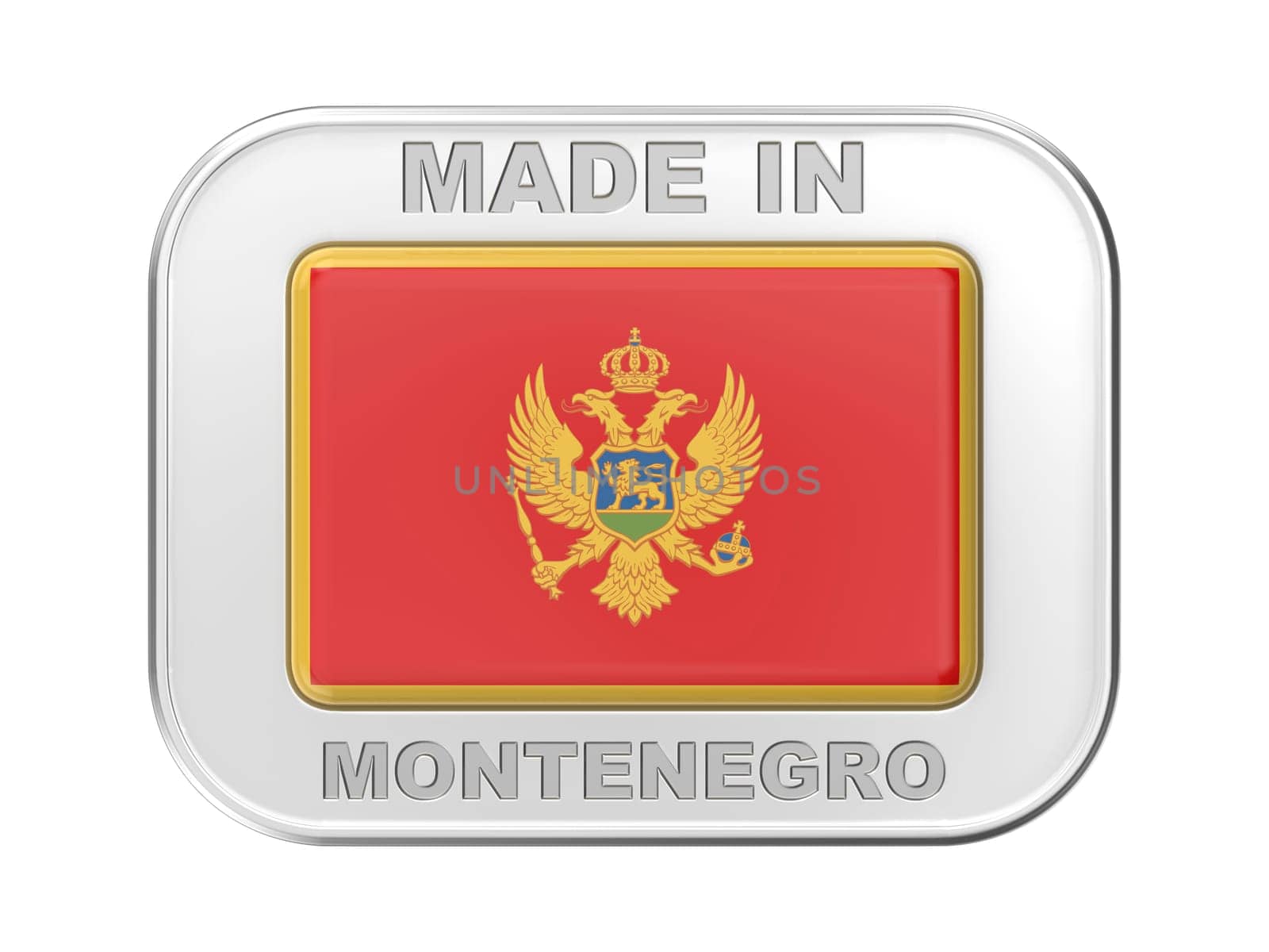 Made in Montenegro, silver badge with the flag of Montenegro