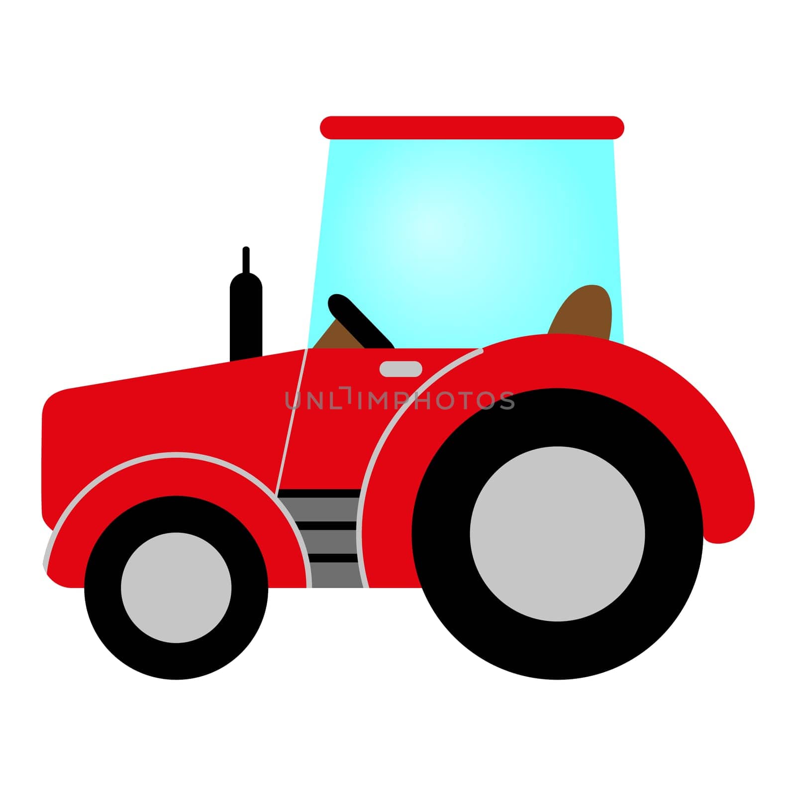 red tractor with cab, wheels and exhaust