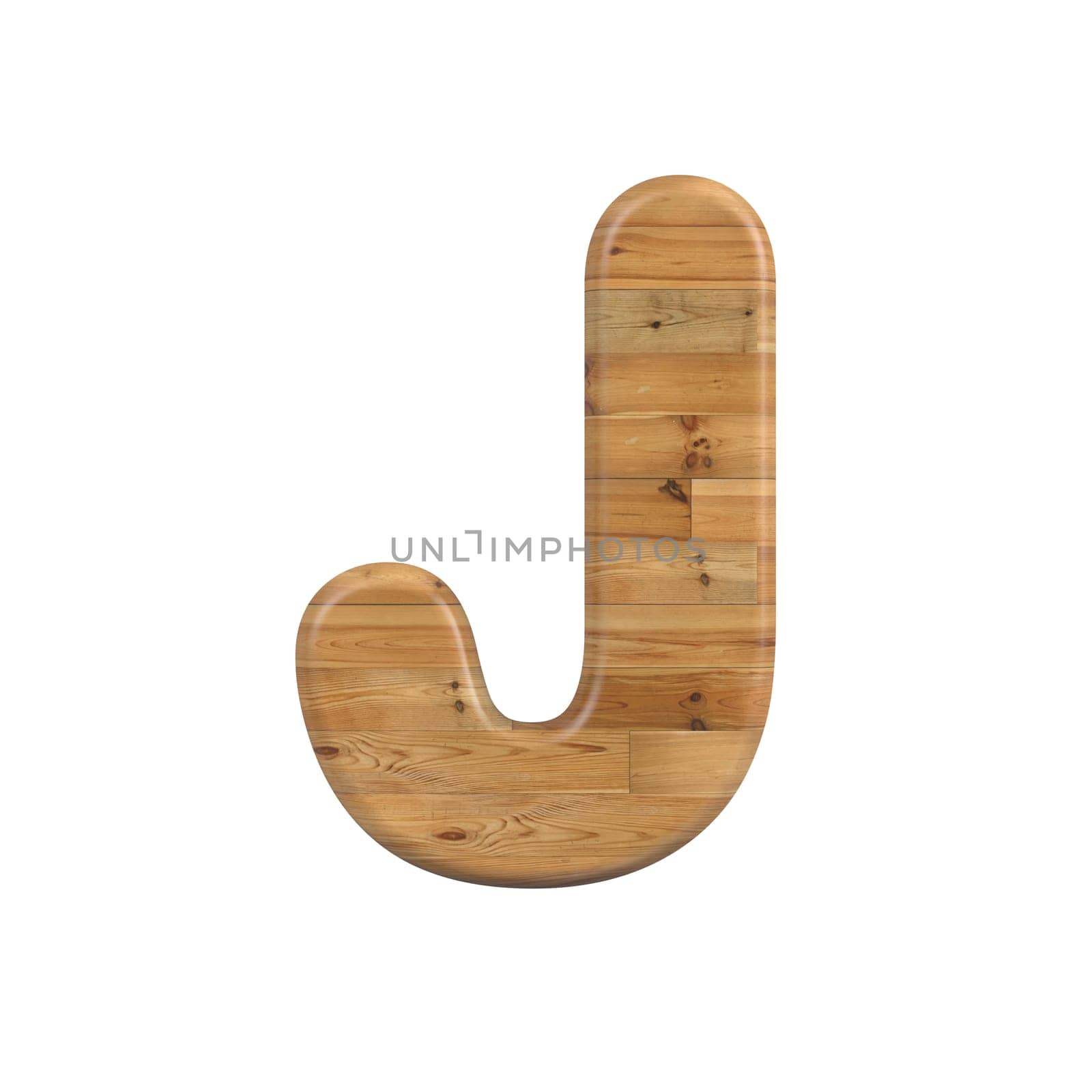Wood letter J - large 3d pine font isolated on white background. This alphabet is perfect for creative illustrations related but not limited to Decoration, nature, wood...
