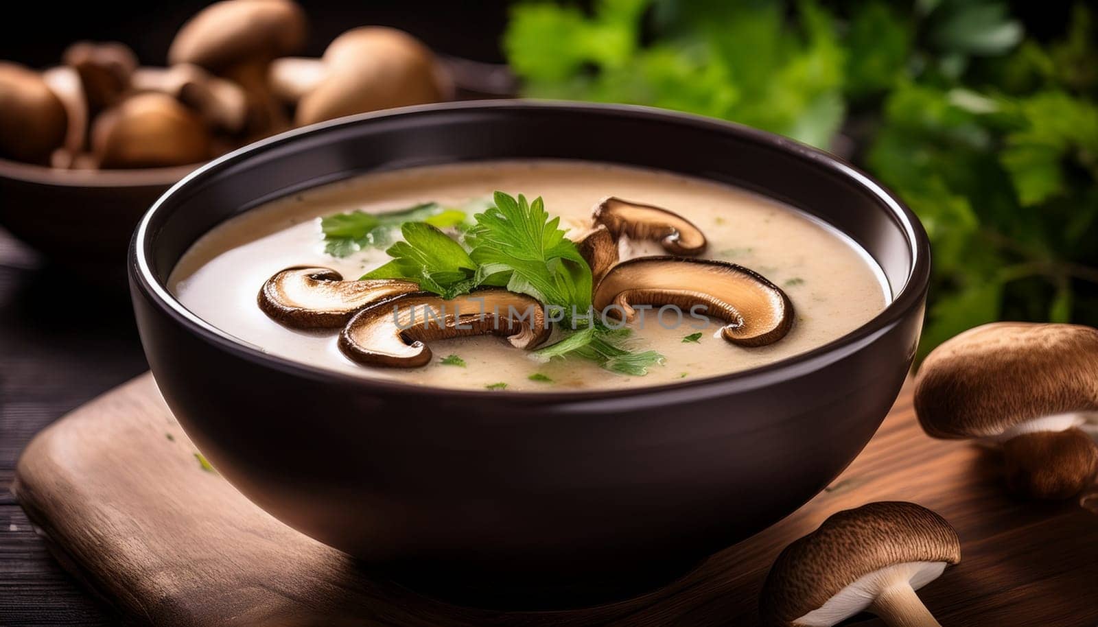shiitake mushrooms soup bowl vegetarian food AI generated image