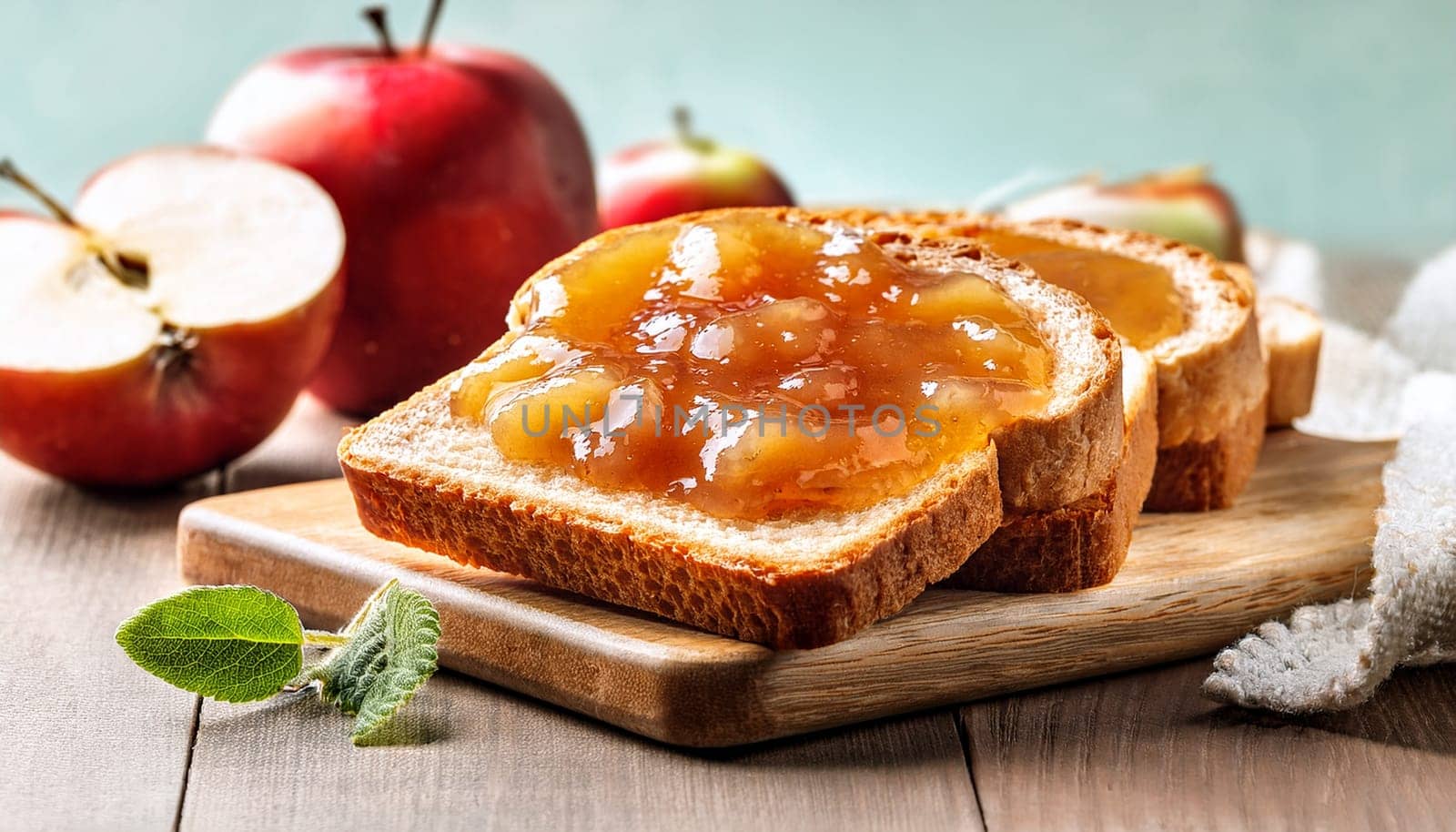 sliced bread with apple jam spread topping AI generated image
