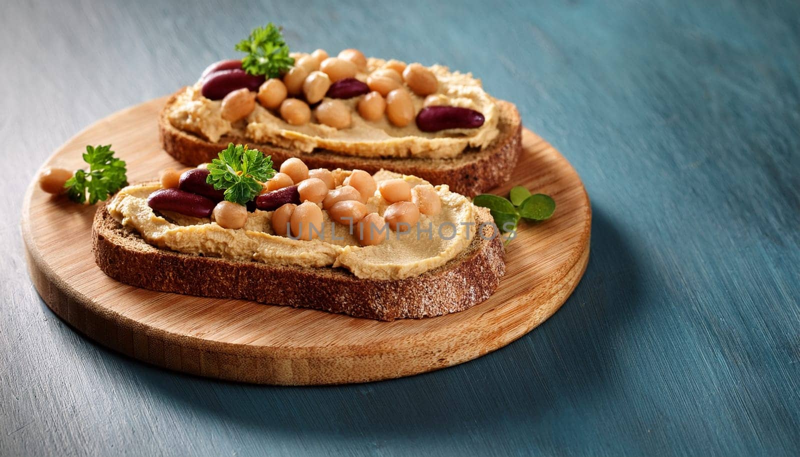 sliced bread with hummus and bean spread topping AI generated image