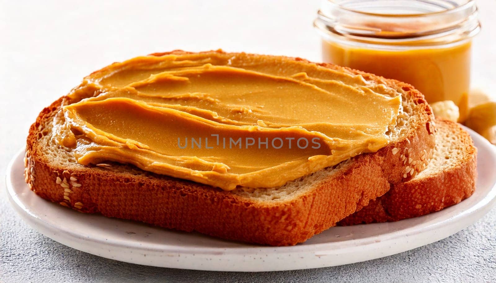 sliced bread with peanuts butter spread topping AI generated image