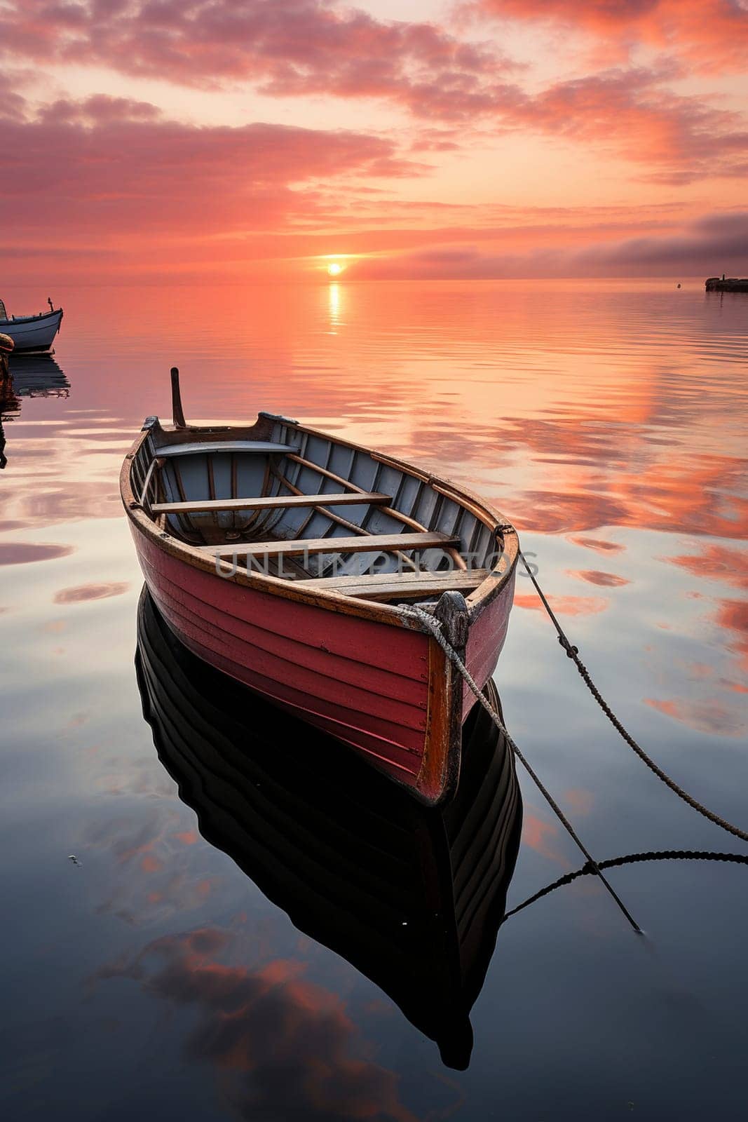 Rowboat on a calm water, created with generative AI