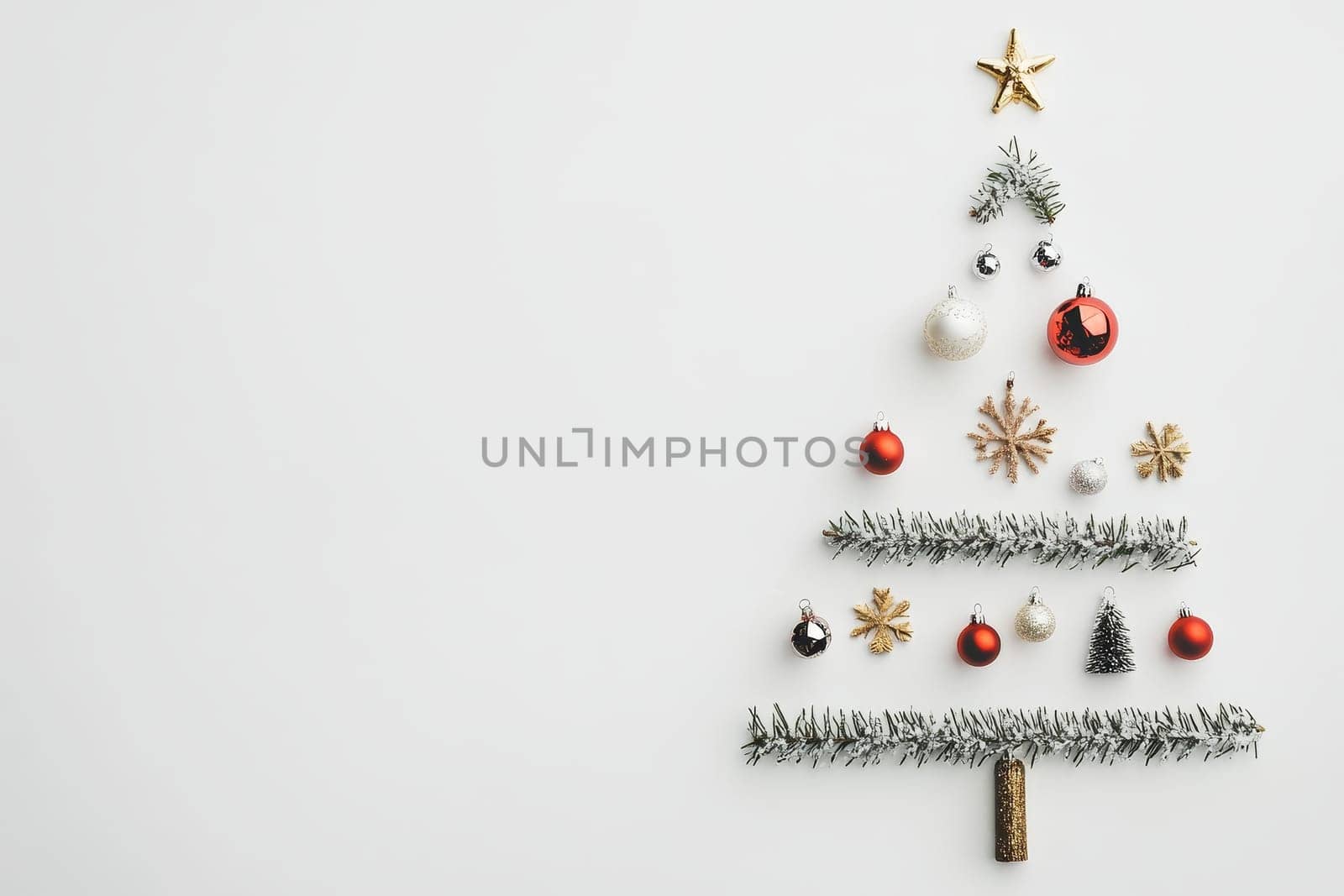 A festive display features a decorative tree crafted from tinsel and ornaments, celebrating the holiday spirit with elegance and charm.