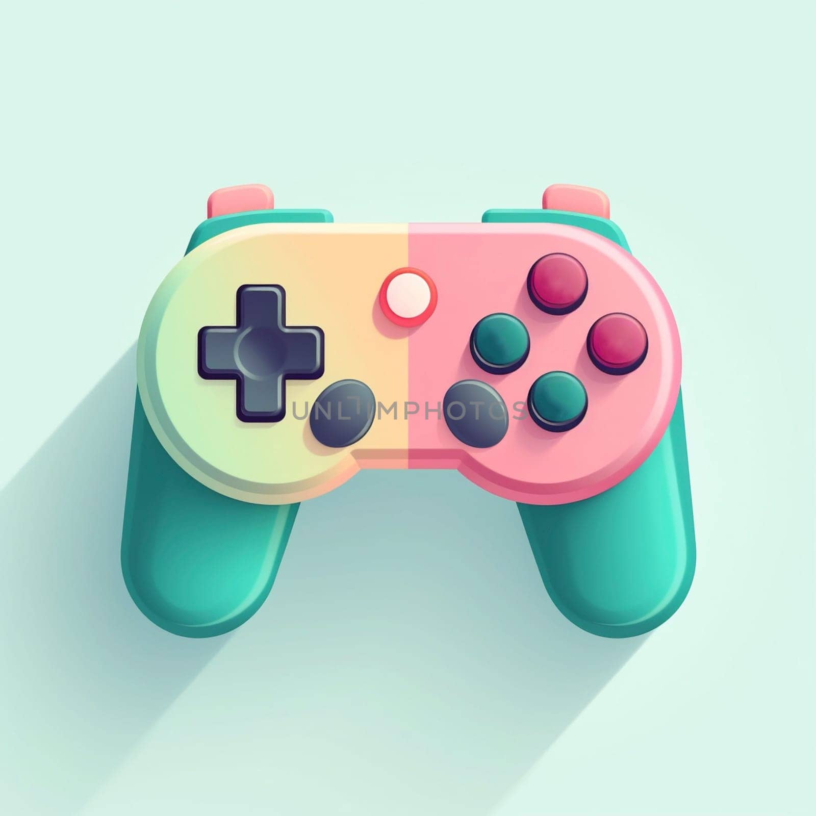 Cute pastel color gamepad icon on the white background, created with generative AI
