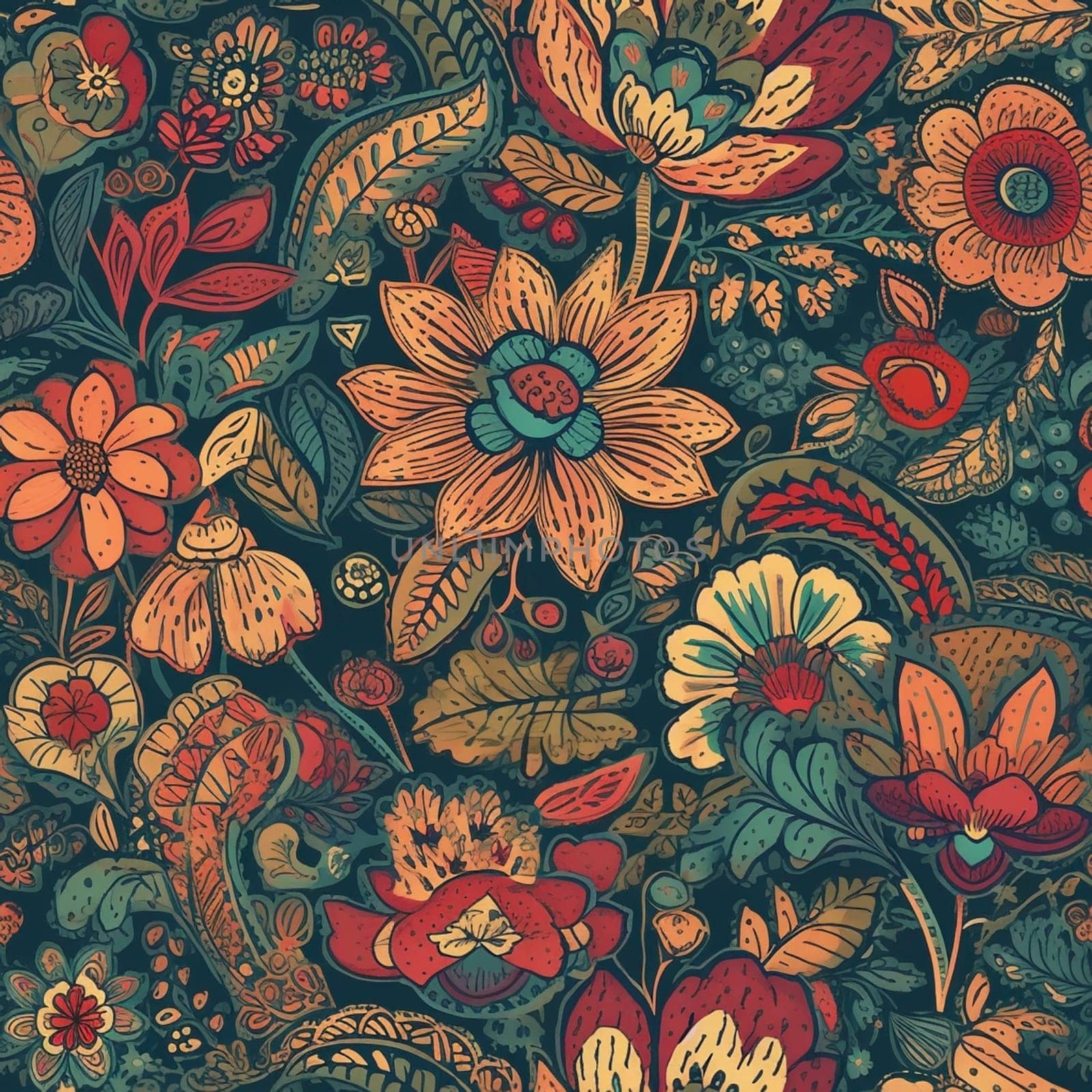 Beautiful bohemian flower seamless pattern tile, created with generative AI