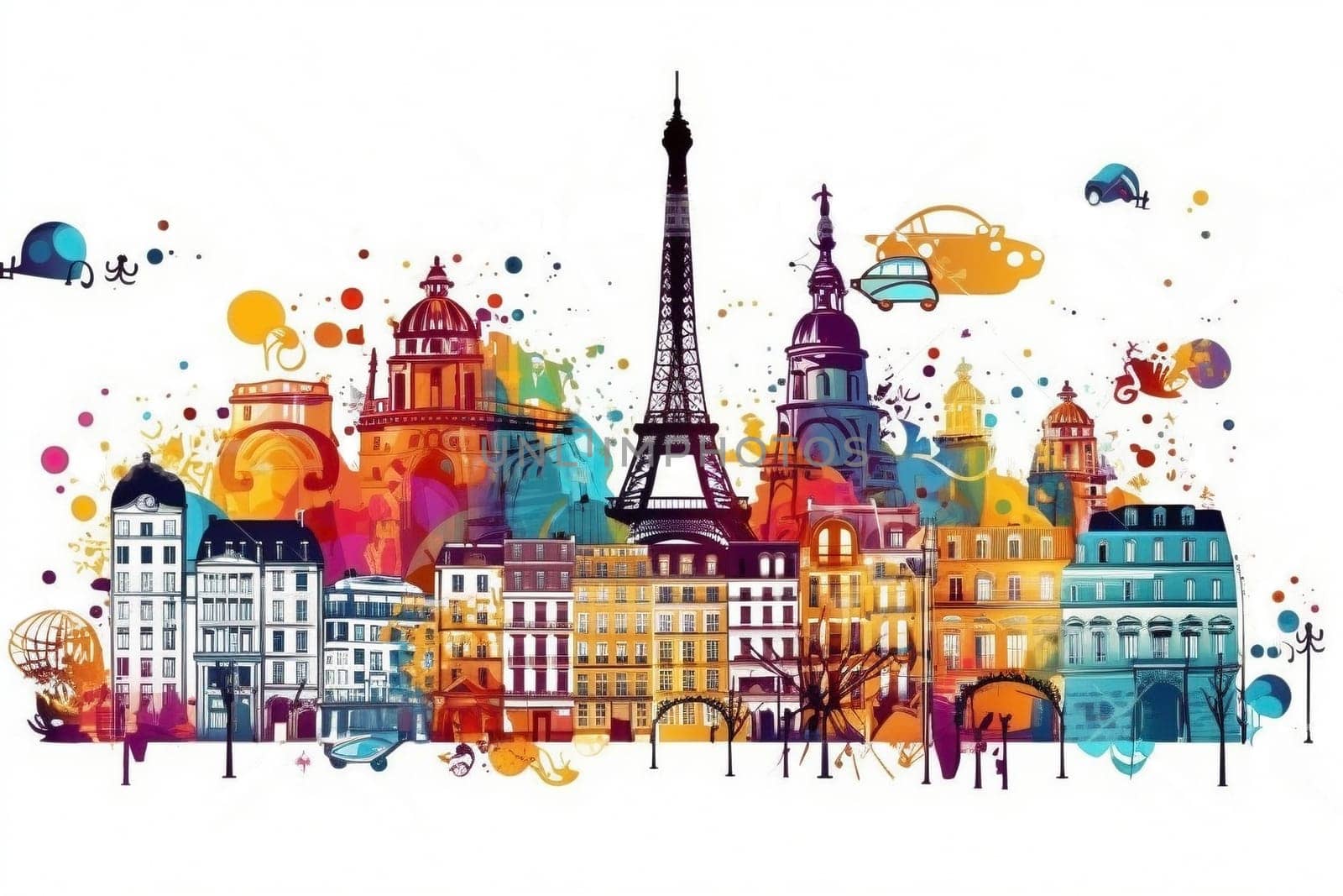 Illustration of landmarks in Paris, France, Created with generative AI