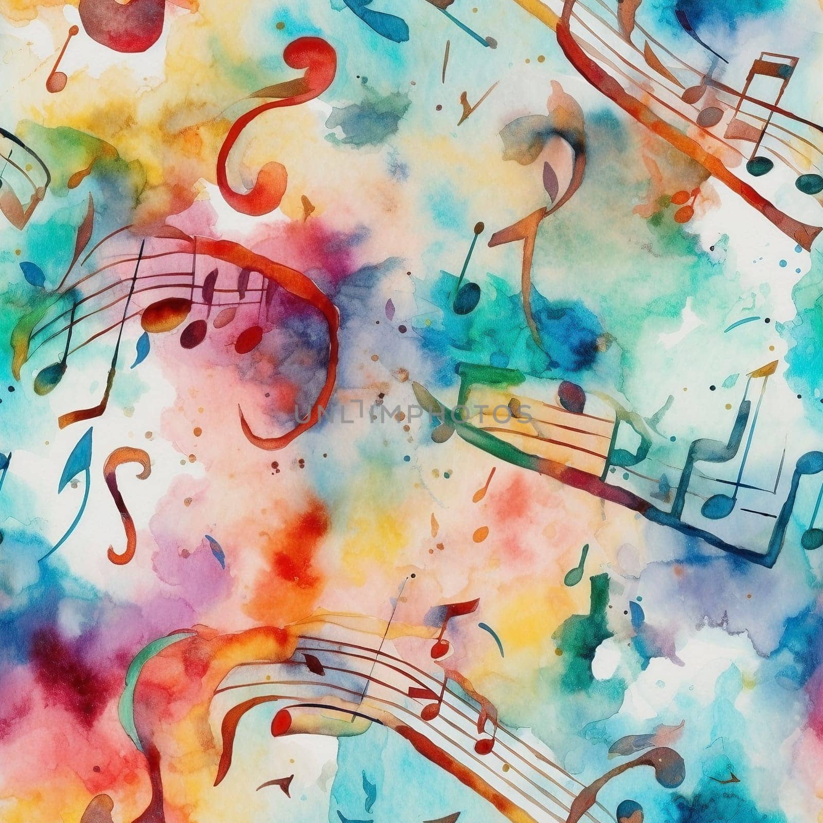Musical notes watercolor style seamless pattern tile, created with generative AI