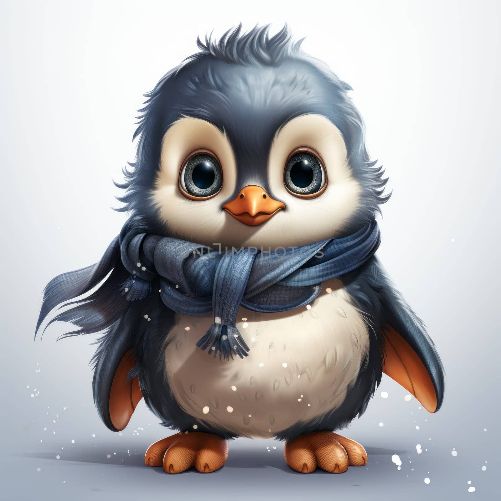 Cartoon penguin wearing a scarf created with a generative AI technology