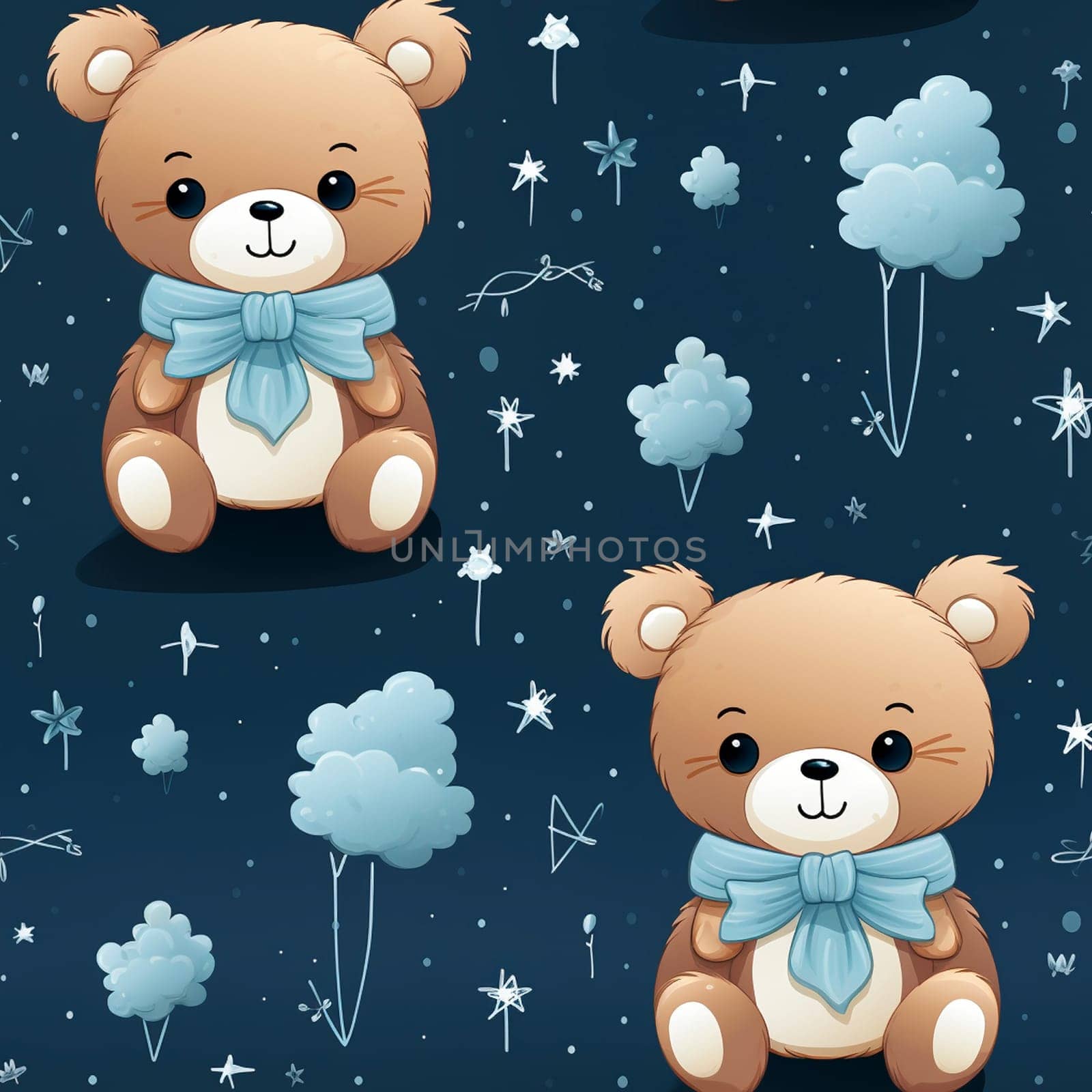 Cute cartoon bears seamless pattern tile, created with generative AI