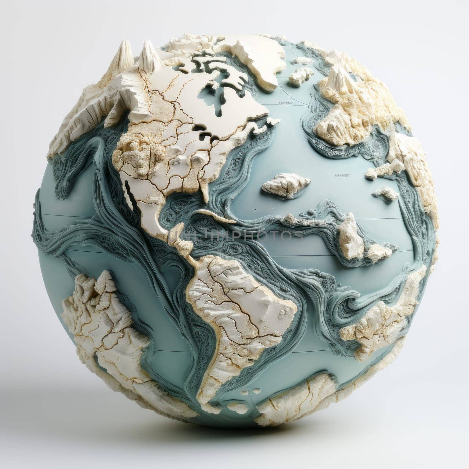Relief Earth globe on the white background, created with generative AI