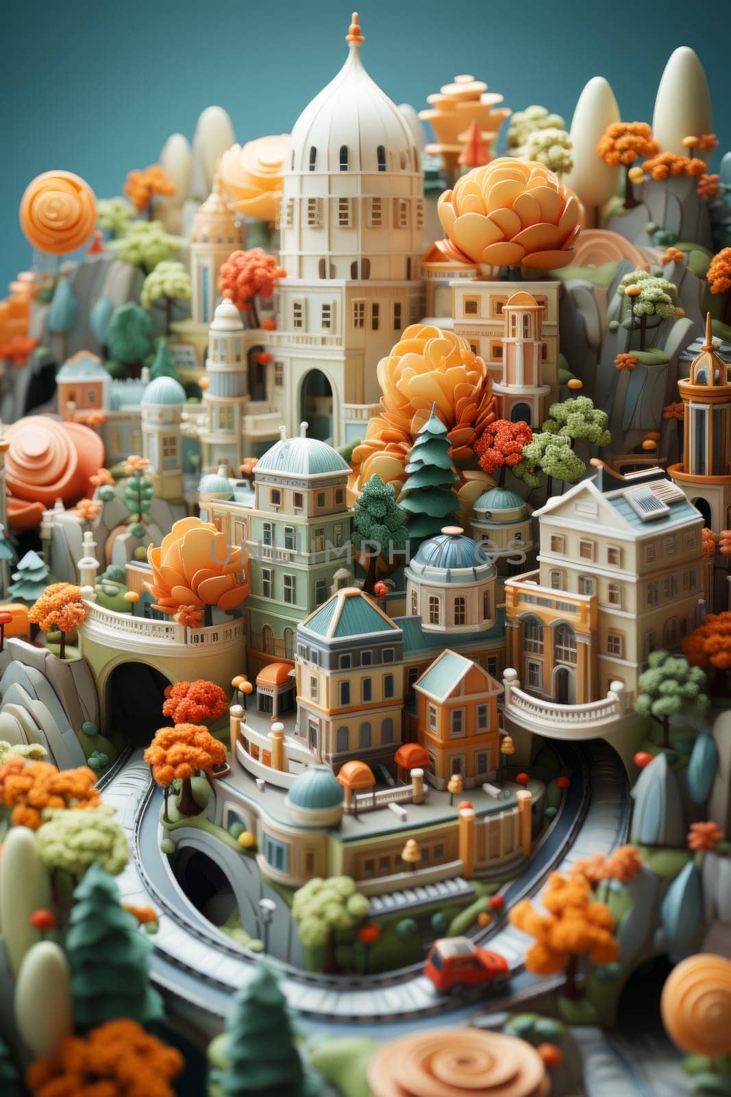 Miniature city cartoon style illustration, created with generative AI