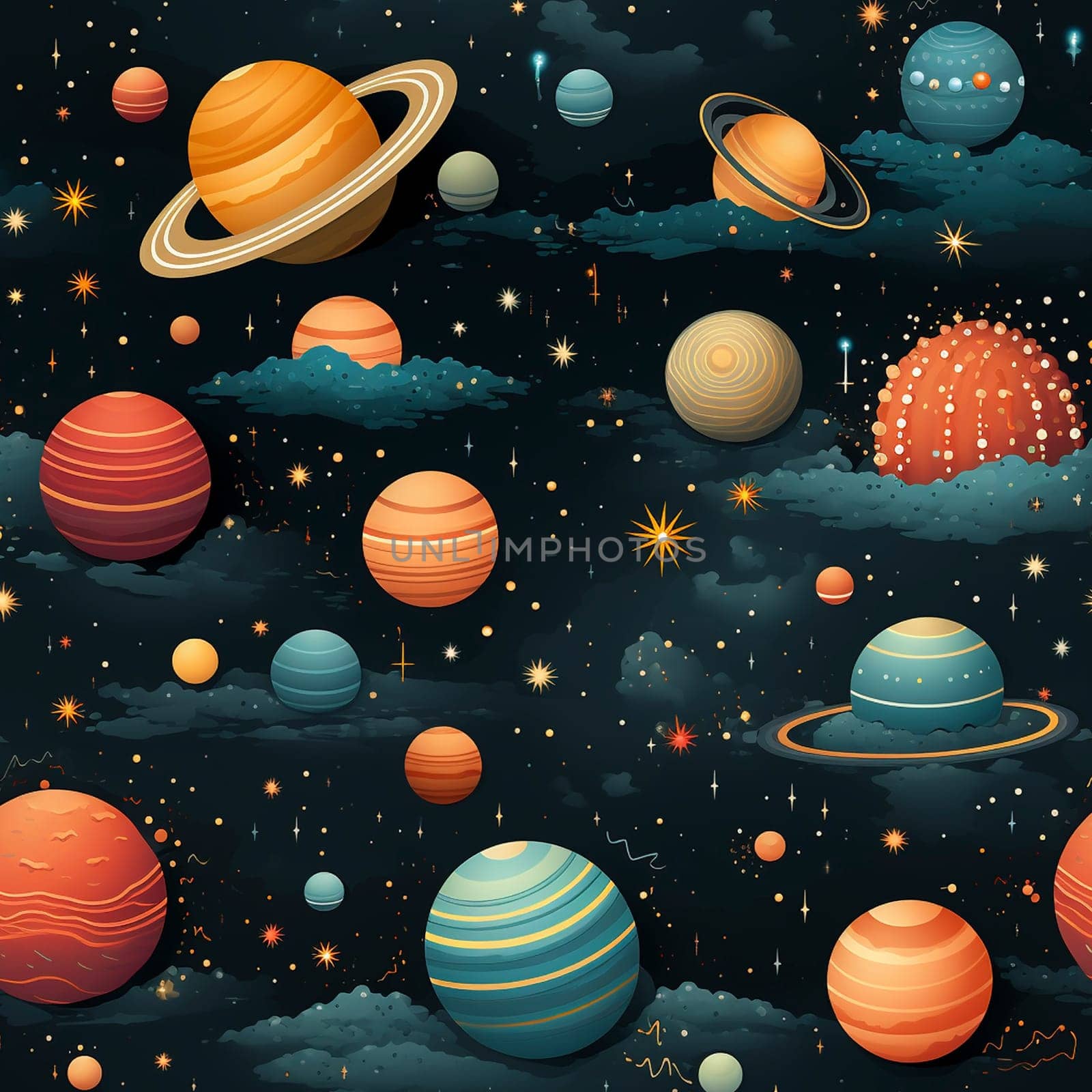 Space seamless pattern tile, created with generative AI