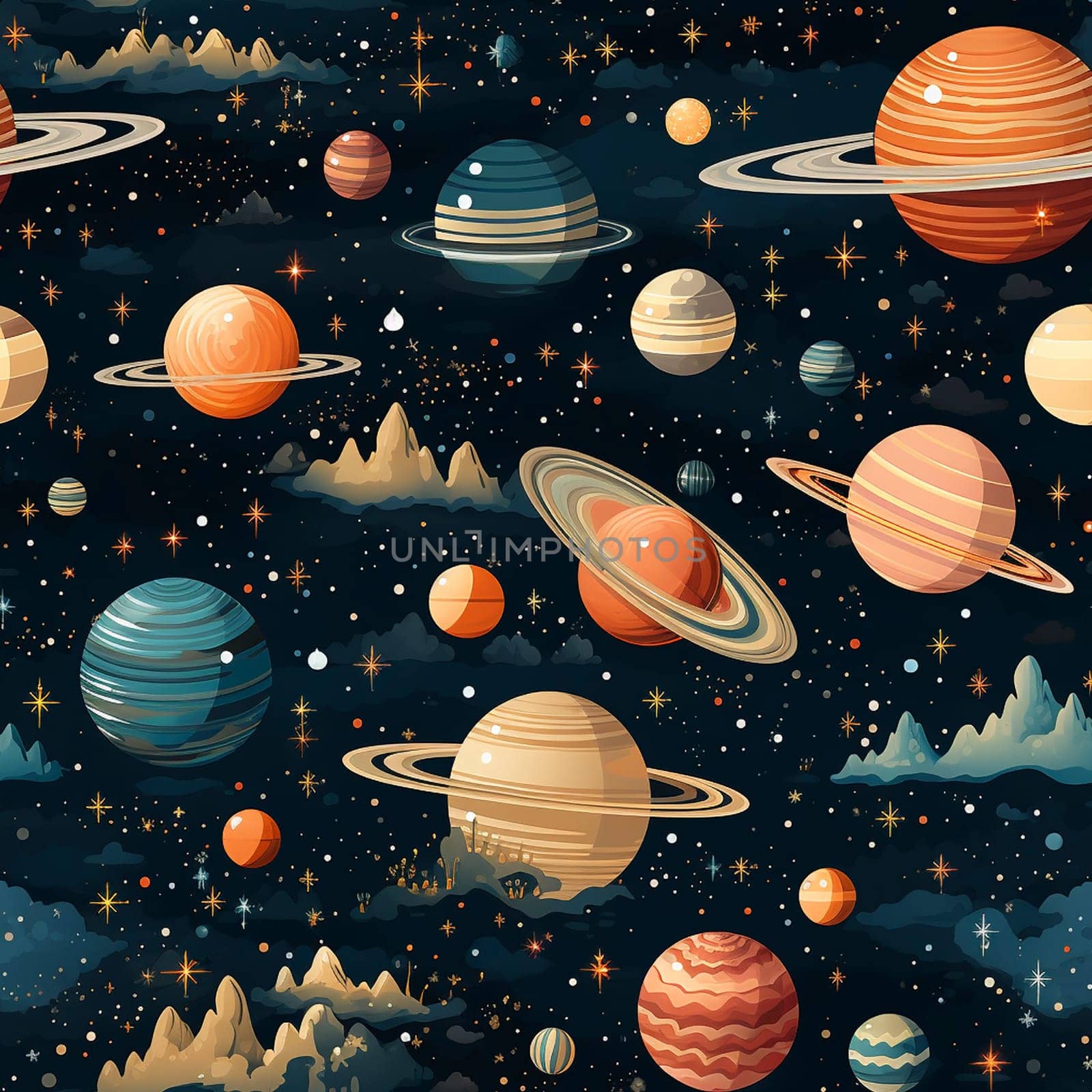 Space seamless pattern tile, created with generative AI