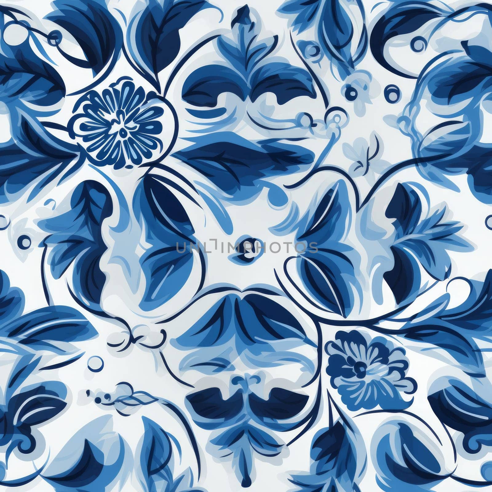 Traditional blue and yellow floral design Sicilian seamless pattern tile created with generative AI technology