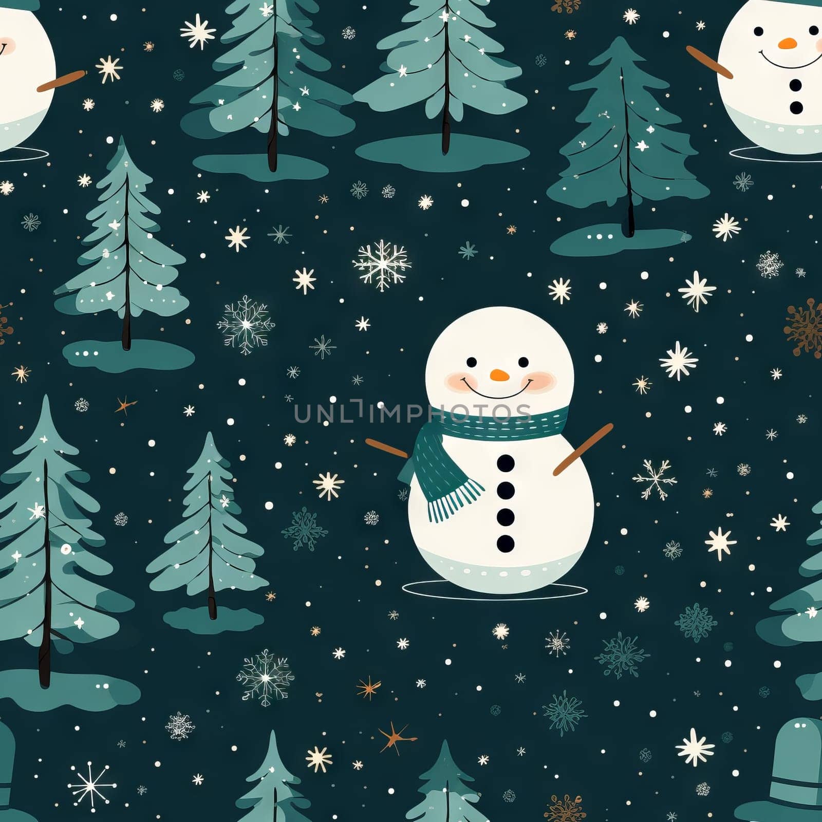 Winter snowman seamless pattern tile, created with generative AI