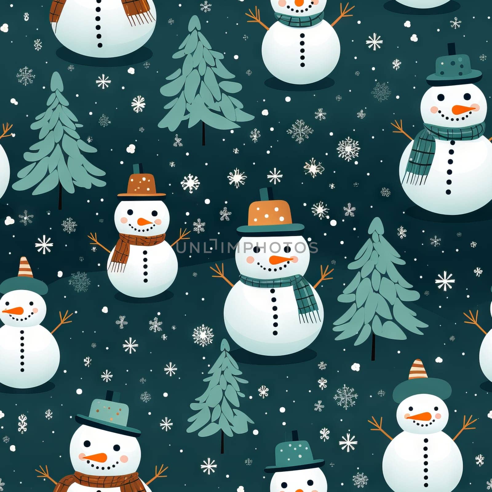 Winter snowman seamless pattern tile, created with generative AI