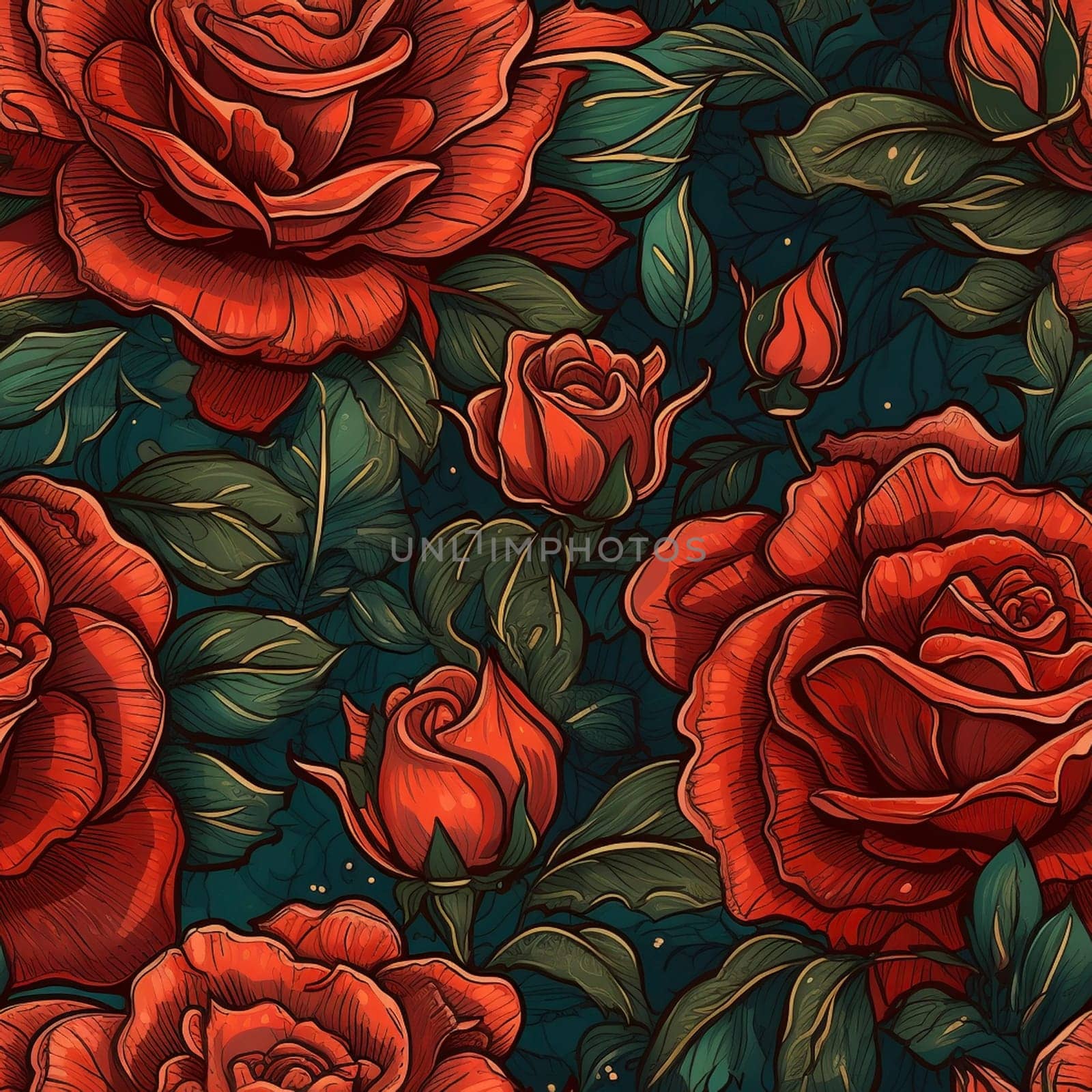 Beautiful red roses flower seamless pattern tile, created with generative AI
