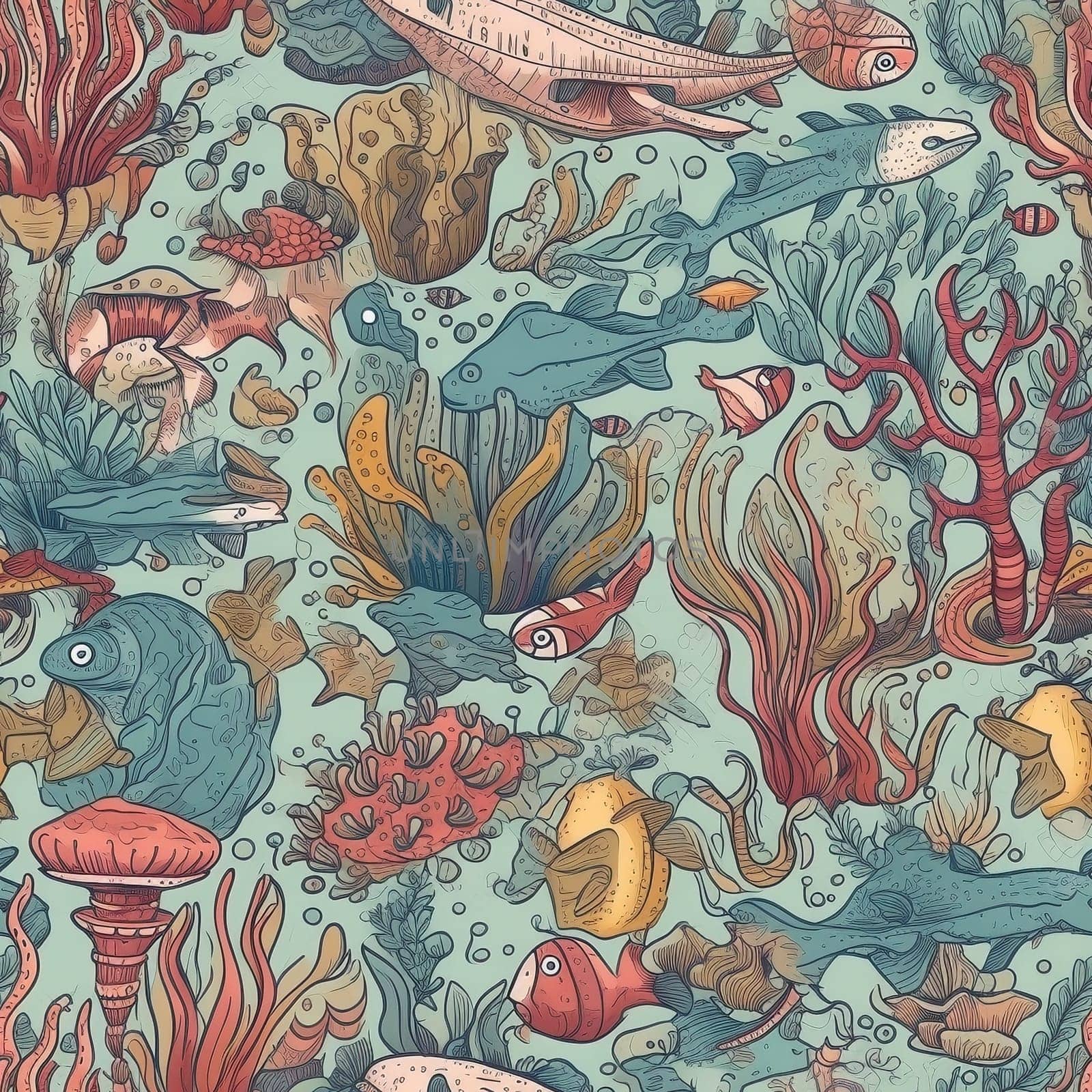 Sea life seamless pattern tile, created with generative AI