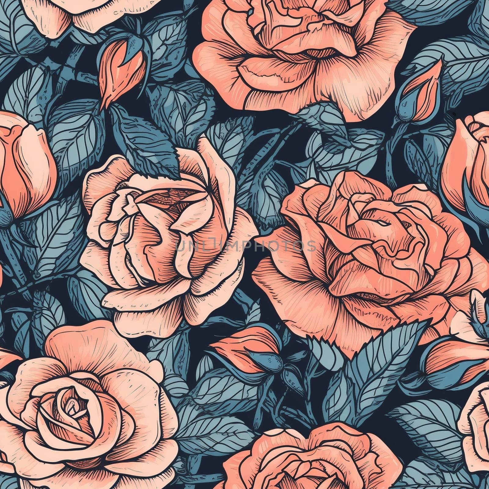 Roses decorative seamless pattern, created with generative AI