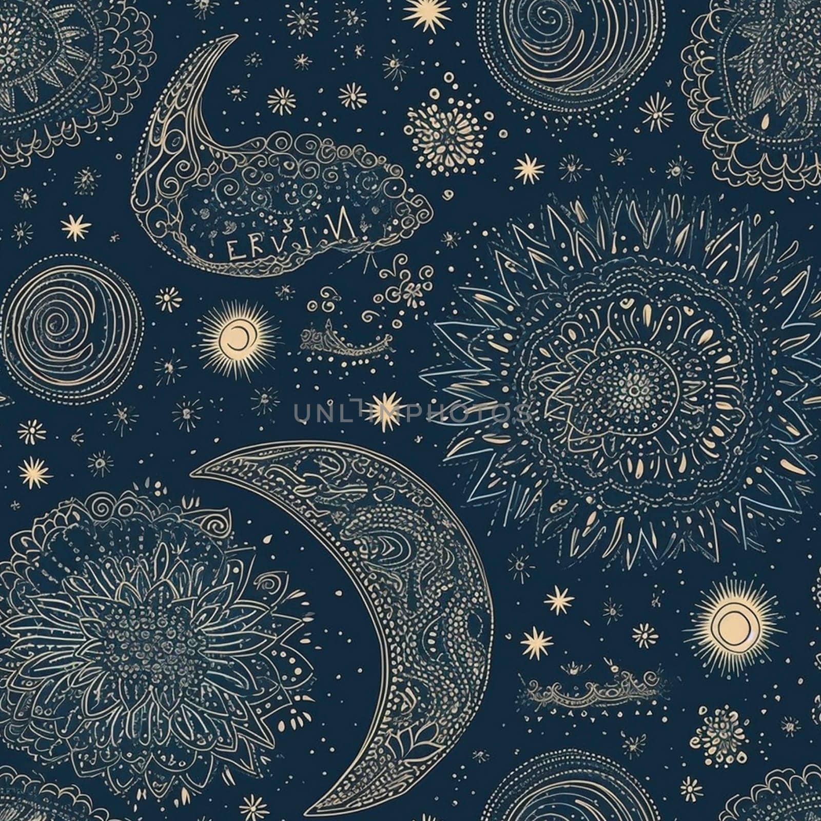 Stars and moon seamless pattern tile, created with generative AI
