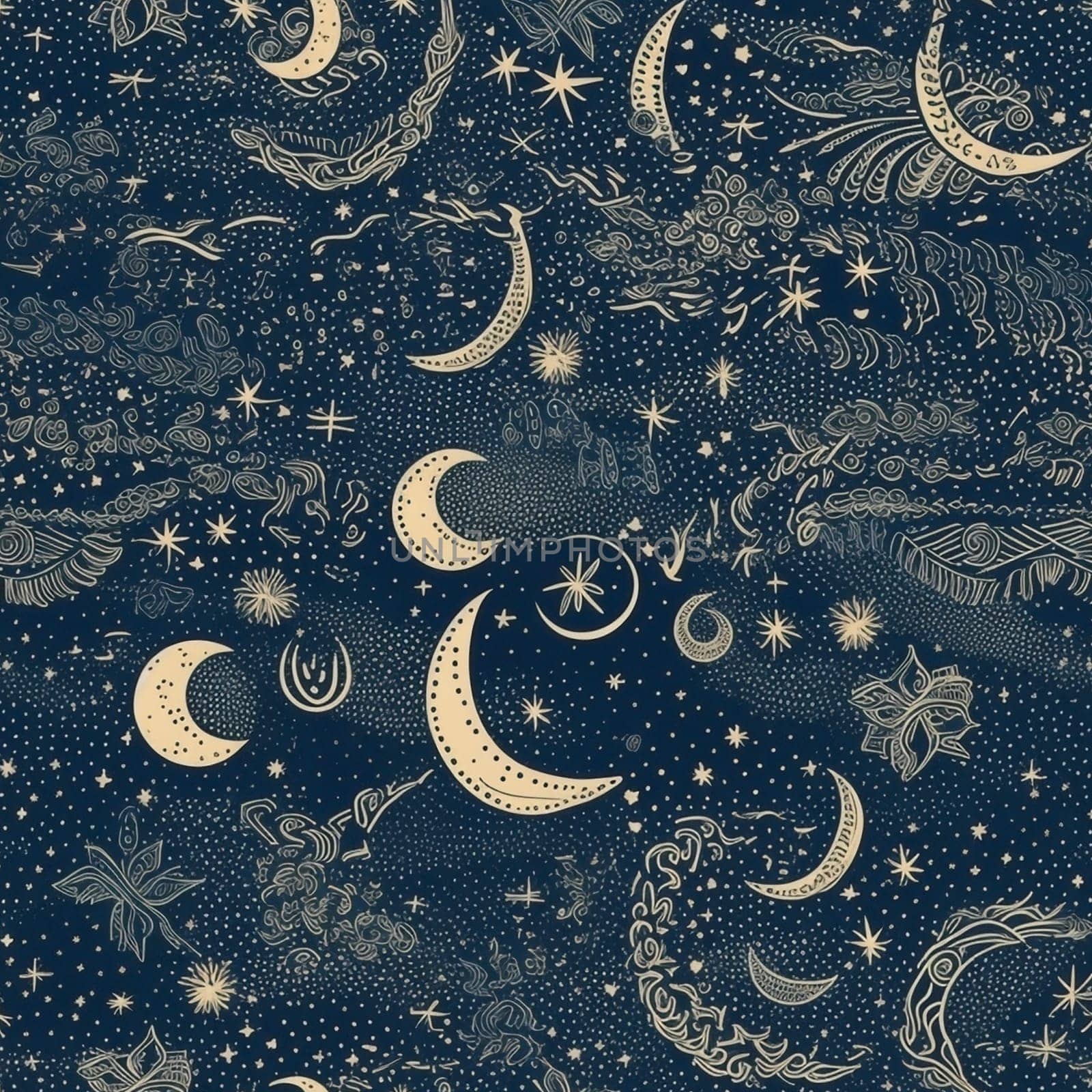 Stars and moon seamless pattern tile, created with generative AI